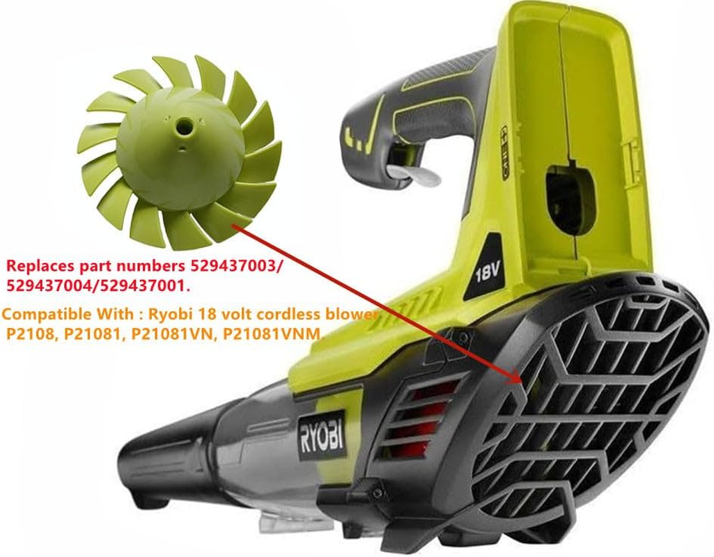 529437003/529437004/529437001 Blower Fan Compatible with Fits Ryobi Ryobi 18 Volt Blower Fan P2108 P21081 P21081VN P21081VNM image number 4
