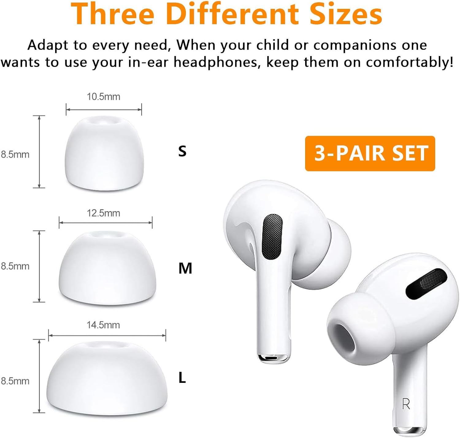 3 Pairs Replacement Ear Tips for Airpods Pro 1/2 with Portable Storage Case with Noise Reduction Holes，Anti-Slip Soft Silicone Earbud Tips for Airpods Pro，Different Sizes (S/M/L) image number 4