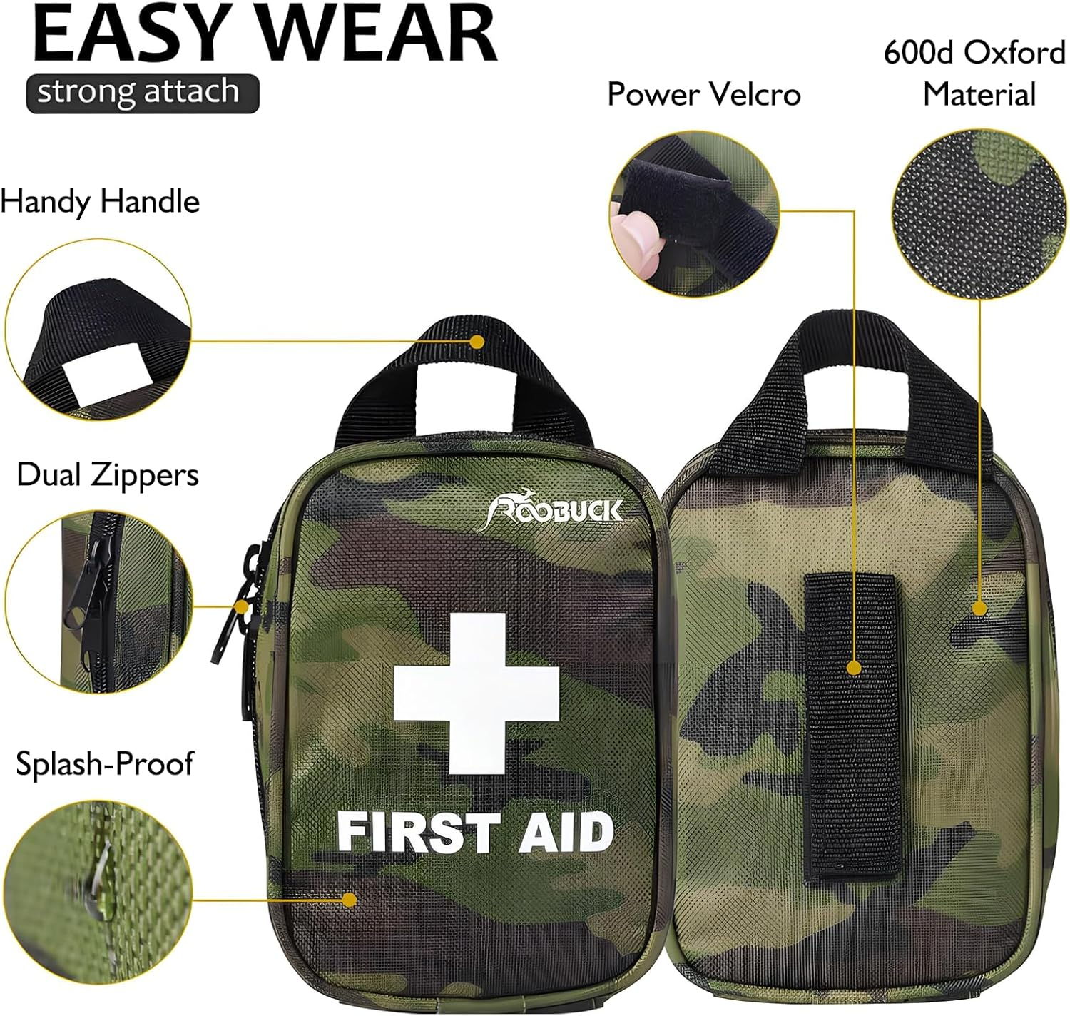 Camouflage First Aid Kit, Compact Emergency Medical Bag for Home, Car, Hiking, Camping & All Outdoor Adventures - Camouflage image number 2