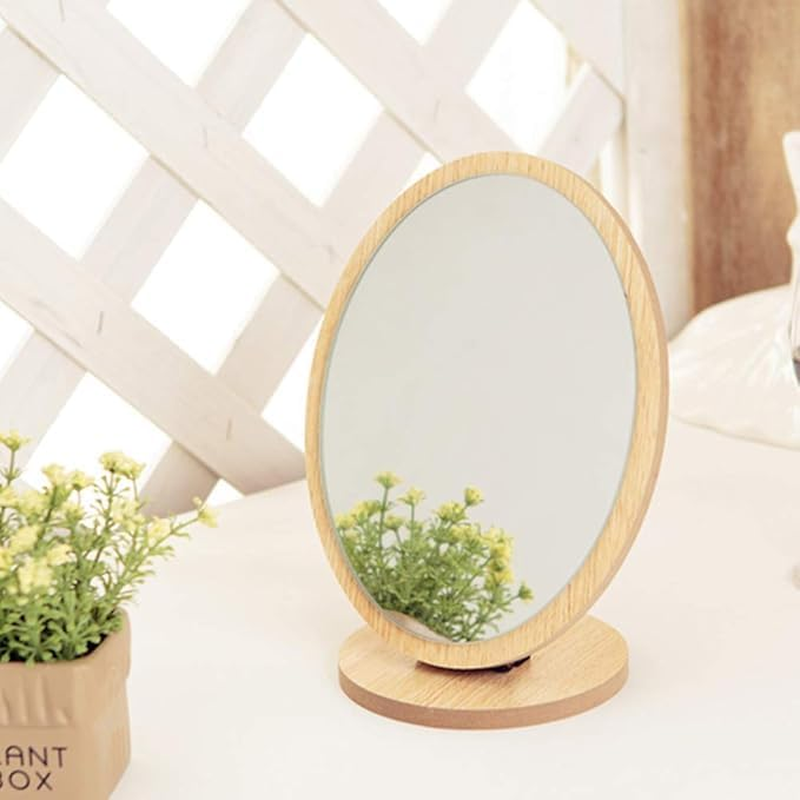 Small Table Mirror Makeup Mirror (Natural Bamboo Stand) Double-Sided 360 Degree Rotating Magnifying Mirror Portable Desktop Mirror Bathroom Shaving Makeup Mirror Vanity Mirror for Gym image number 5