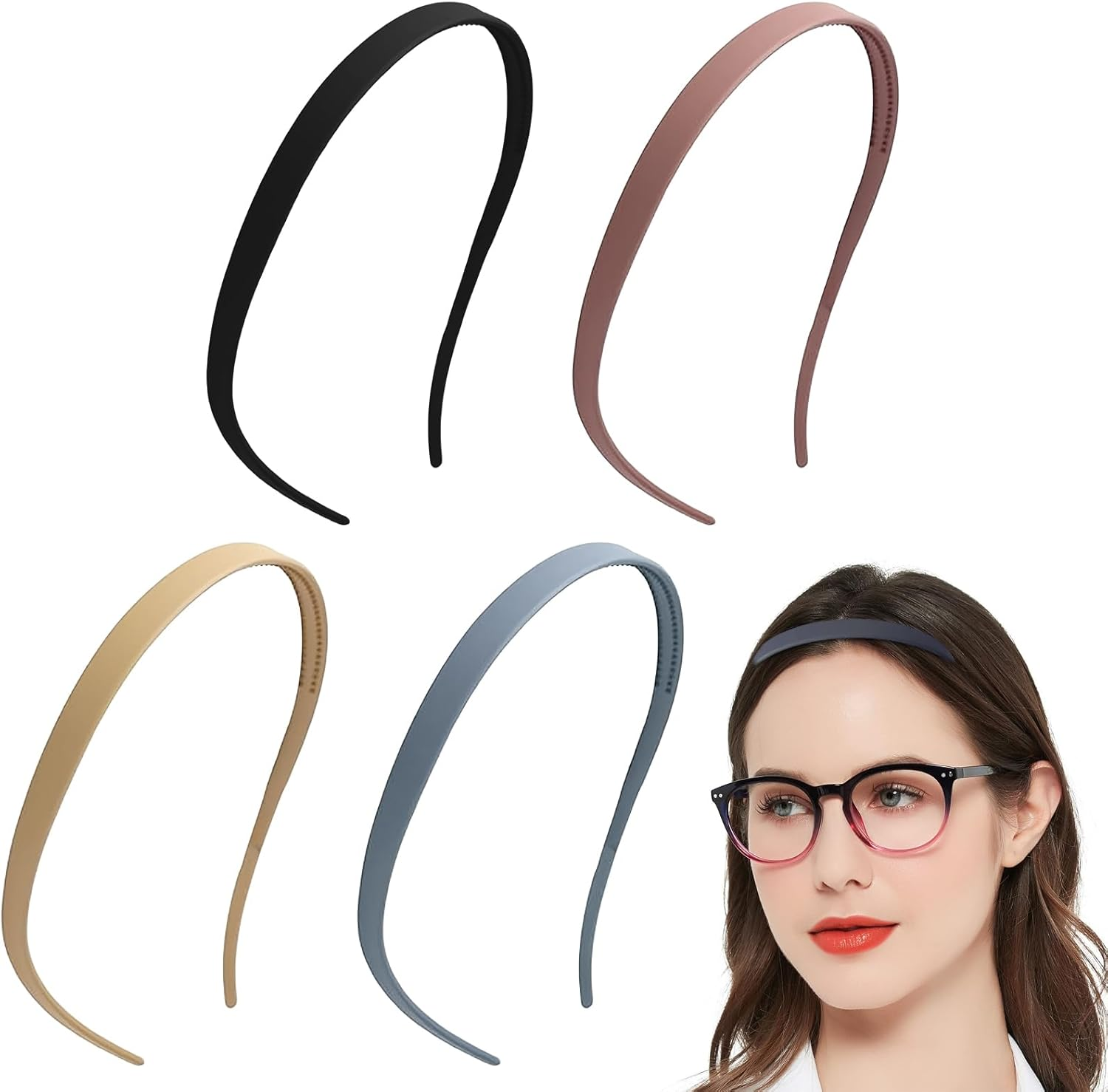 Pack of 4 Women'S Headbands, No Headache, Zigzag Hair Band, Thin, Flex Headband without Pressure, Hair Hoop for Glasses Wearers, Sunglasses Hair Hoops, Headband Matte Finish, Non-Slip with Teeth image number 6