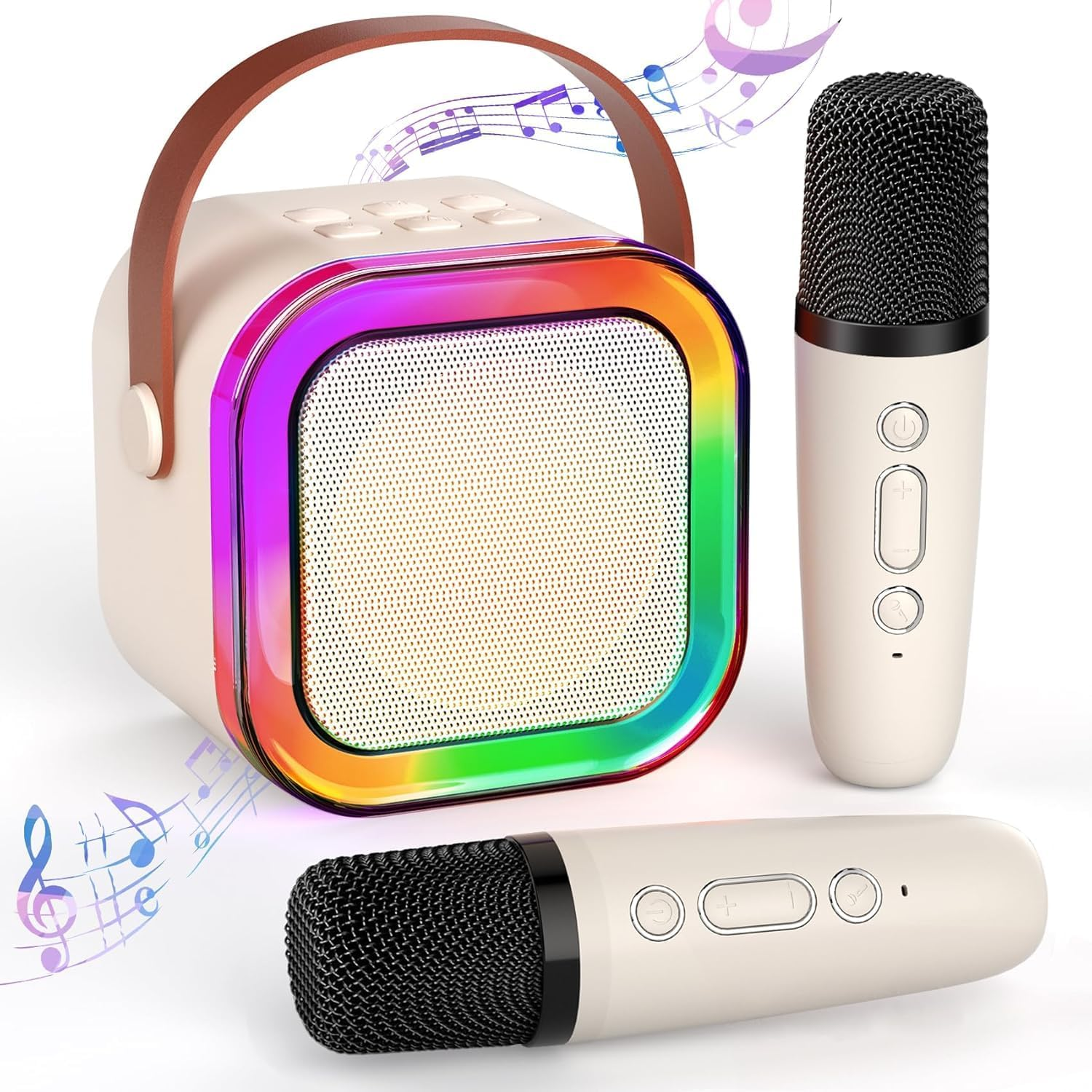 Karaoke Machine,Portable Karaoke Machine with 2 Wireless Microphone, Mini Bluetooth Speaker for Adullts and Kids, Best Gifts Toys for Kids Gifts -White image number 5