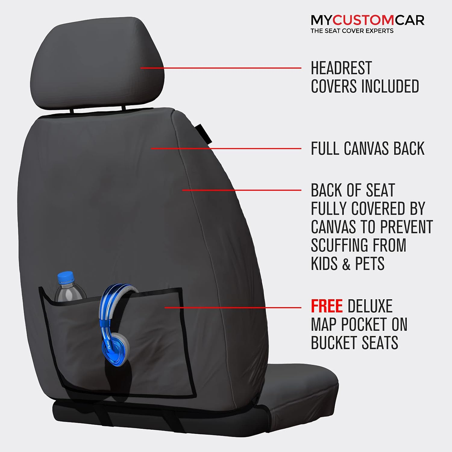 For Nissan Navara D40 ST Dual Cab 2011-2015 TRADIES Front Grey Canvas Seat Covers image number 2