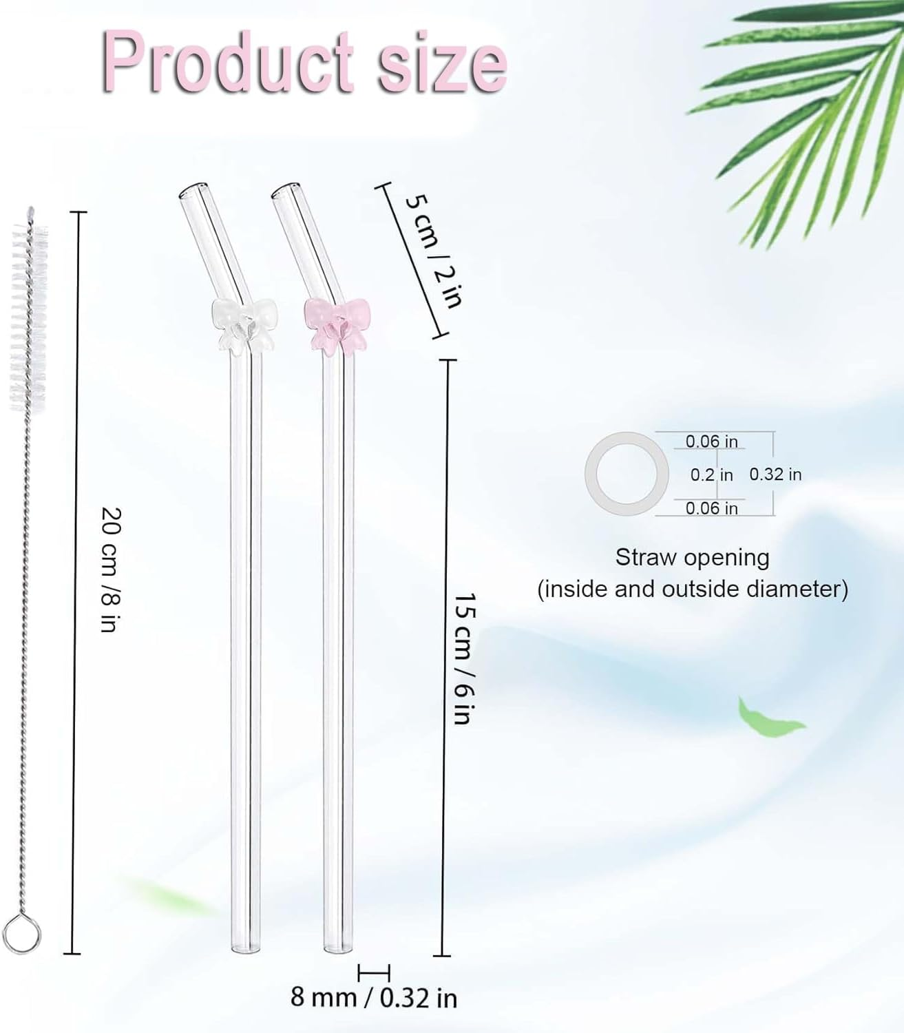 WADY 8 Pcs Reusable Glass Straws with 2 Cleaning Brushes - Colorful Shatter Resistant Drinking Straws, Dishwasher Safe for Juice/Smoothie/Tea, Eco Friendly Bow Design Straws image number 1