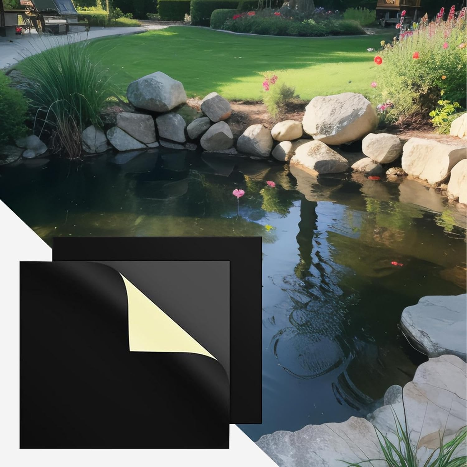 Pond Liner Tape | 2 Pieces Pool Patch Repair Kit,8X8 Inches Waterproof Leak-Proof Sealant Weatherproof for Deck Pipe Swimming Pool Roof Fountain Furniture Tent Gutter image number 5