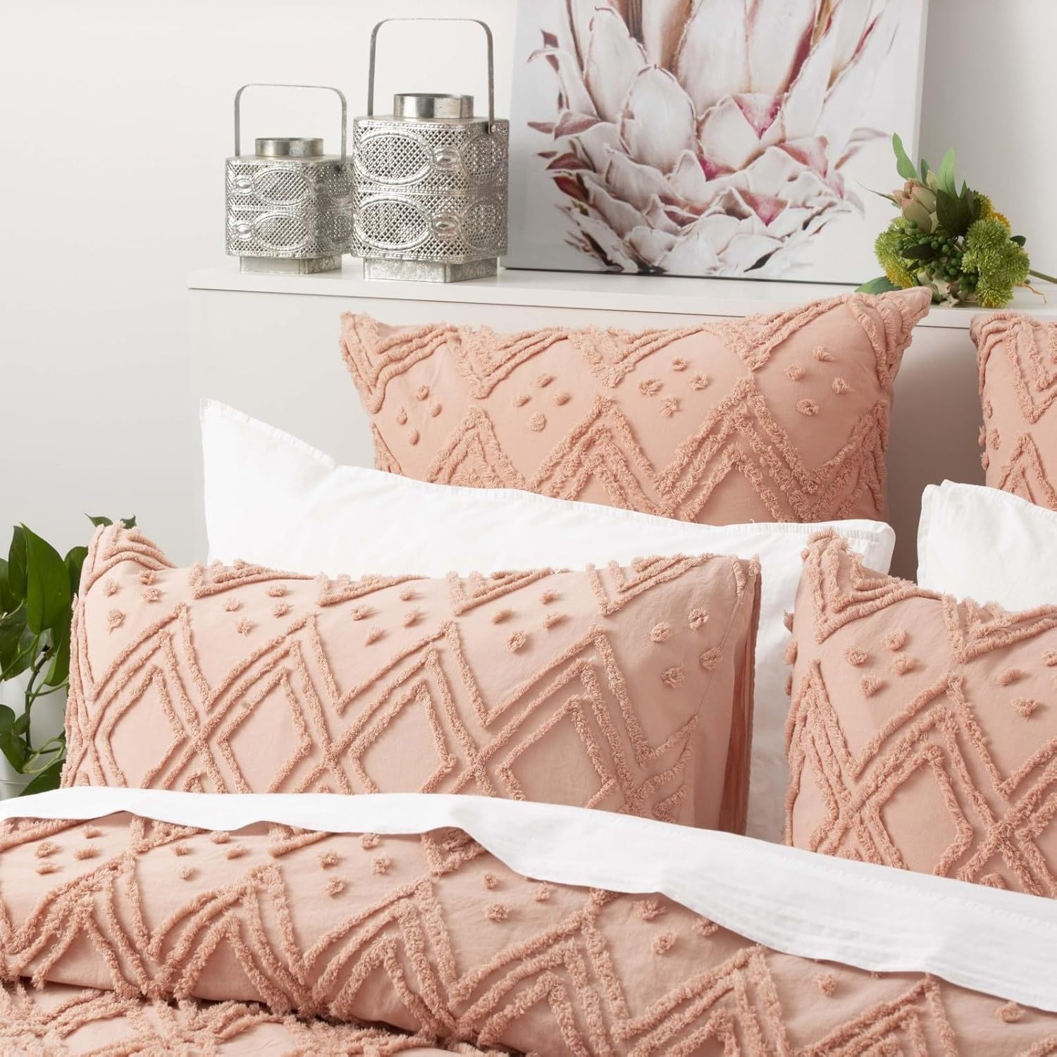 Park Avenue Medallion 100% Cotton Vintage Washed Tufted European Pillowcase, 65 Cm X 65 Cm Size, Blush image number 7