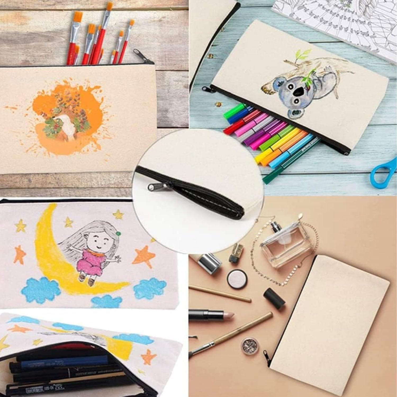 24 Canvas Zipper Bags, Blank DIY Craft Pen Bag, Graffiti Stationery Bags, Makeup, Storage Pencil Case, Multi-Purpose Cosmetic for Storing Personal Items for Work and Travel image number 4