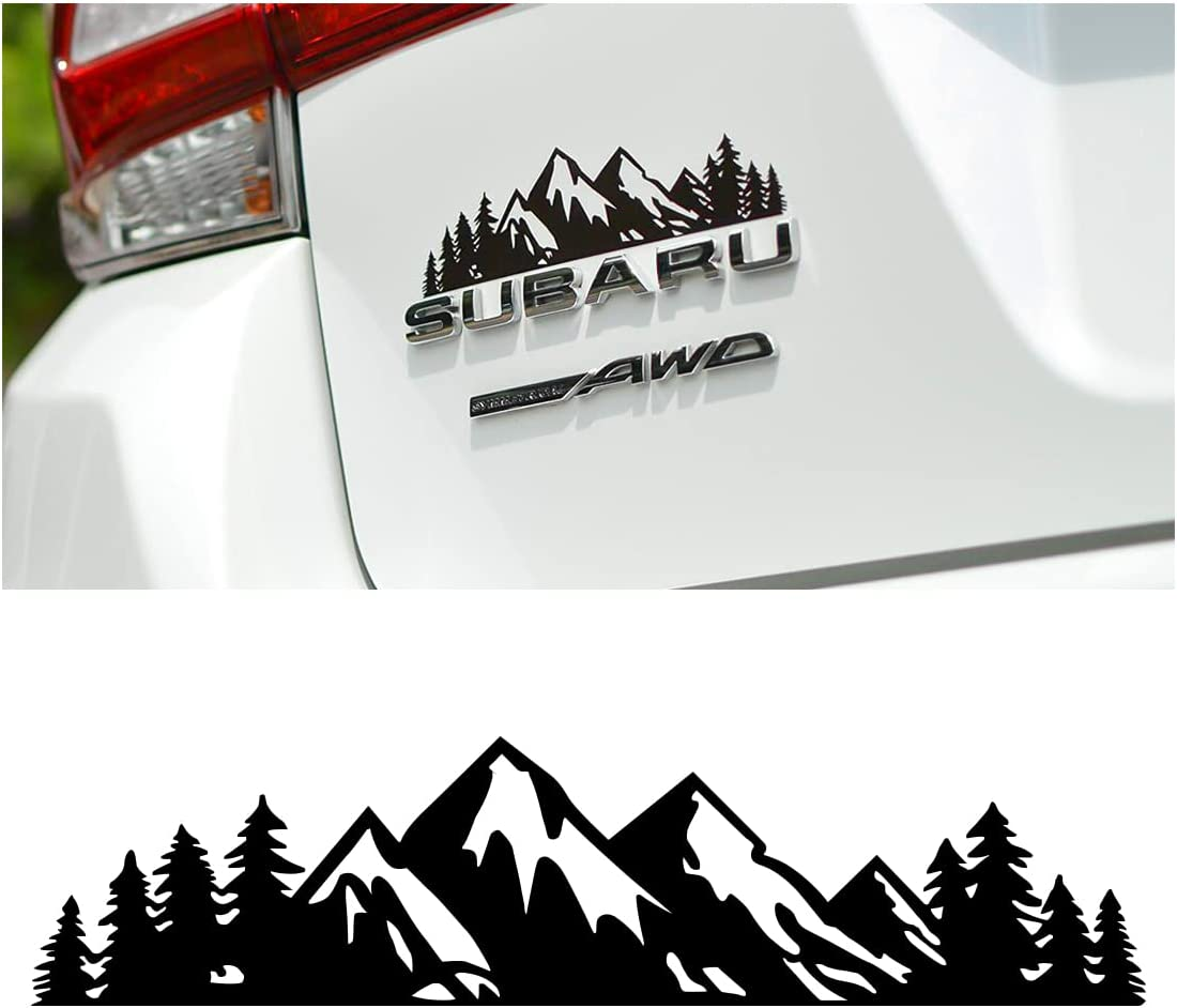 7 Inch Snow Mountain Tree Stickers for Car, Mountains Graphic Logo Decals, Premium Badge Decals for Car Trunk Tailgate Emblem, Car Decoration Accessories for Truck, SUV, Sedan (Black Mountain/1 PCS)