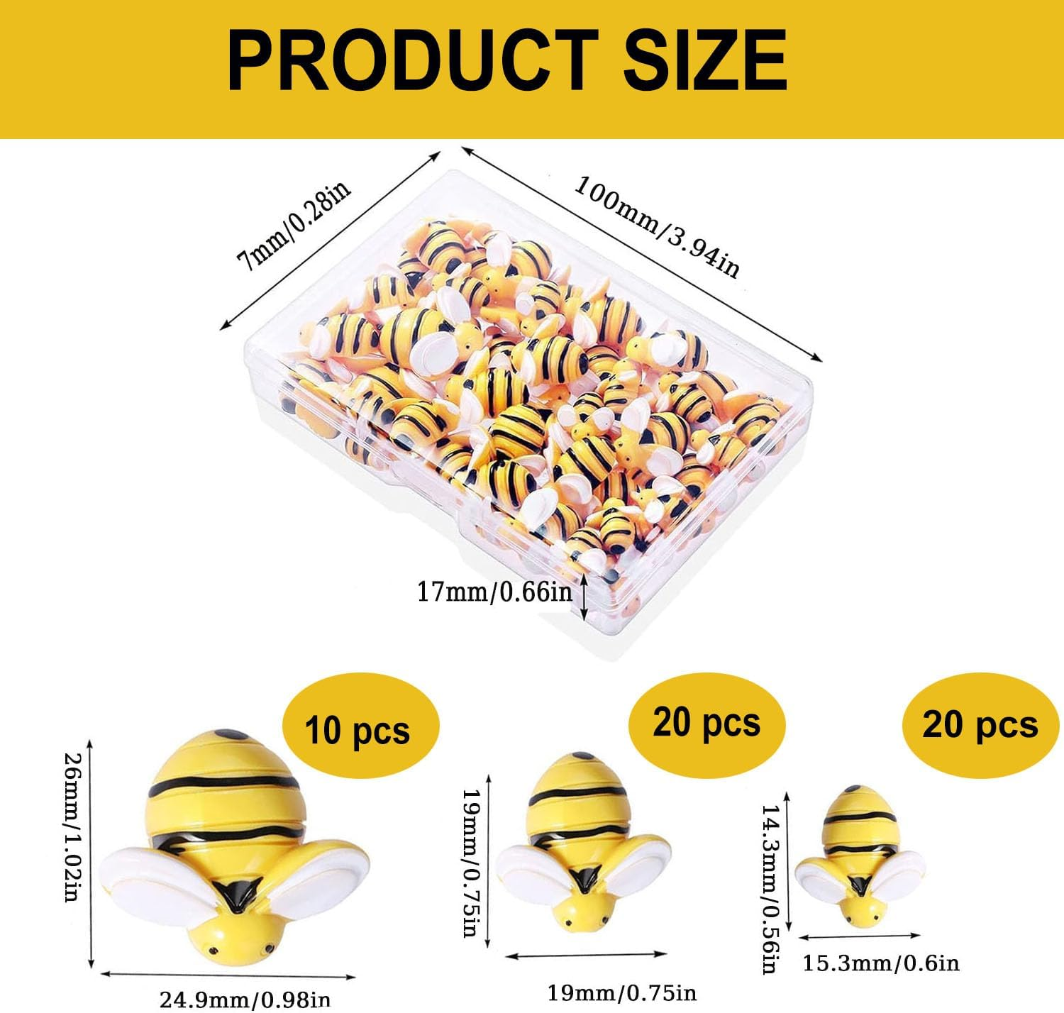 50 Pcs Small Resin Bees, 3 Sizes Tiny Resin Garden Bumblebees Embellishment, Bee Decors,Wreath Bees Decoration,Crafts Scrapbooking Party Home Decor,Birthday Party Table Decor image number 4