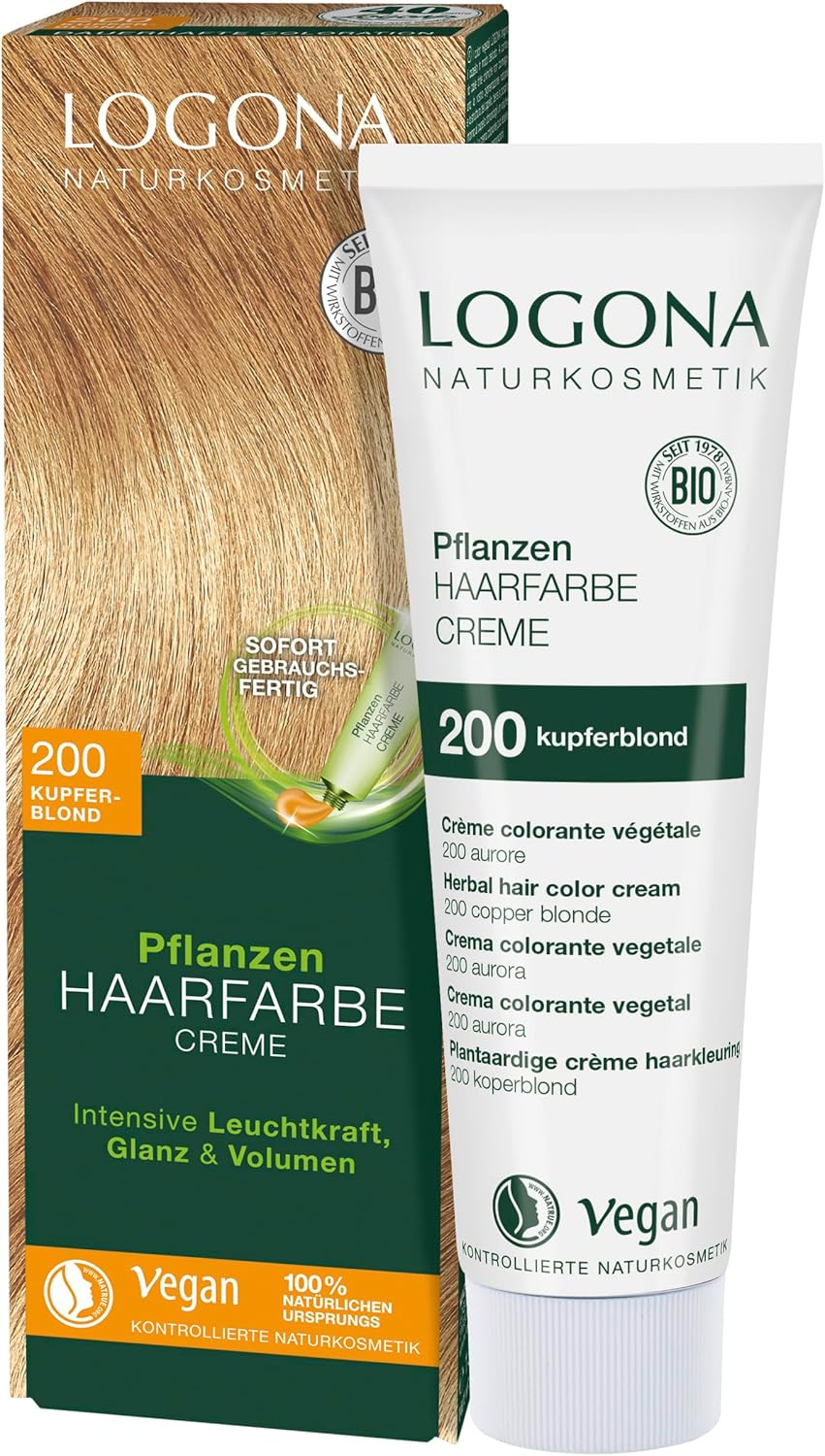 LOGONA Naturkosmetik Plant Hair Colour Cream 240 Nougat Brown, Natural Hair Colour with Henna, Tone Colour Cream, Colouration for Dark Hair, 150 Ml