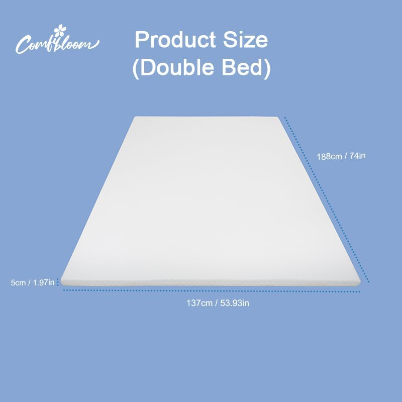 5Cm Thickness Memory Foam Mattress Topper with Washable Waterproof Cover, Mattress Topper for Sofa Bed, Caravan, Hard Mattress and Old Mattress. (Double) image number 3