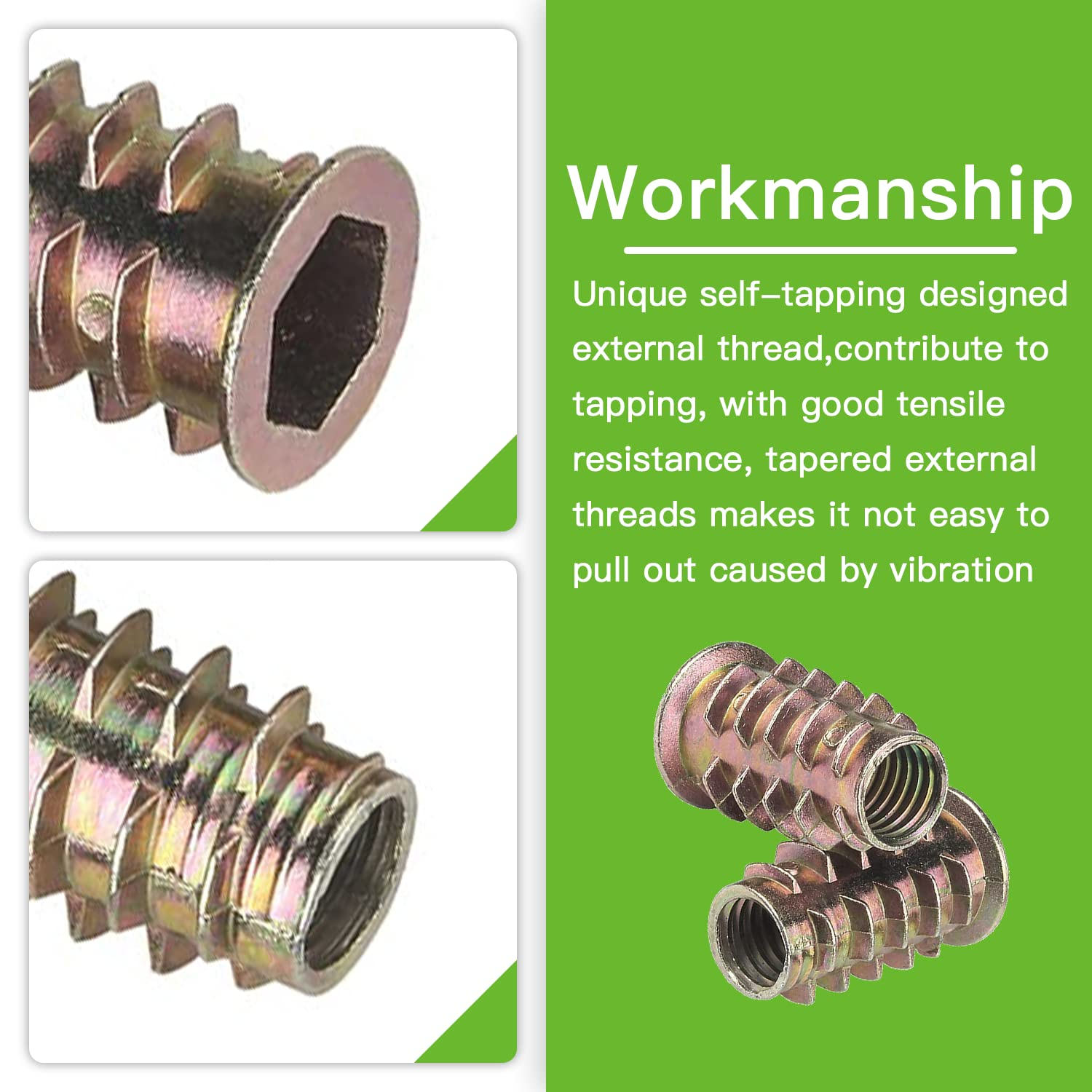 Vlookee 130PCS Metric Threaded Inserts Nuts Assortment Tool Kit,Hex Head Barbed Trapezoidal Nuts,M4 M5 M6 M8 M10 Metric Insert Nuts,Zinc Alloy T-Shaped Nut for Mechanical DIY Furniture image number 3