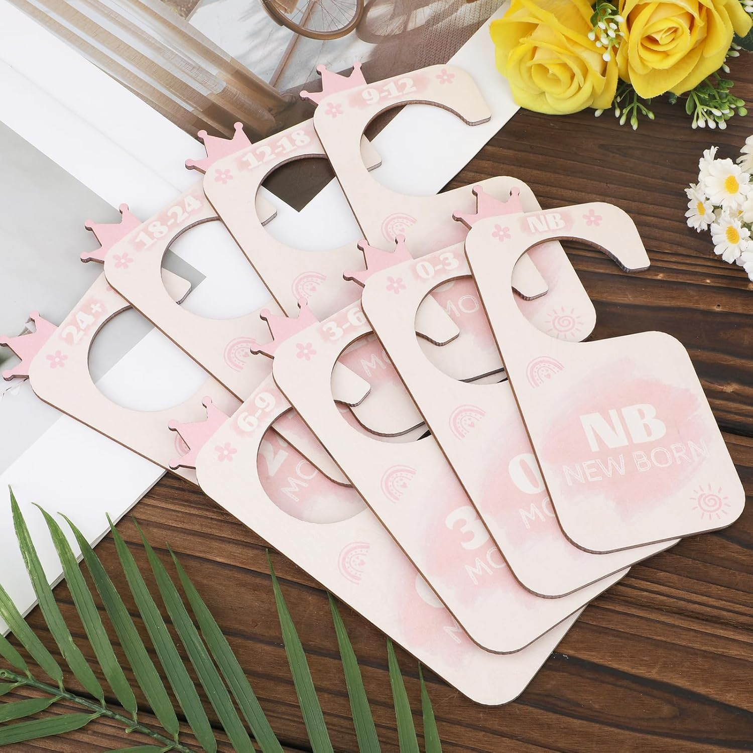 8Pcs Baby Closet Dividers, Basswood Baby Wardrobe Organizer Double-Side Baby Hanger Dividers by Clothing Sizes Baby Nursery Hanger Dividers for New Mom Dad Parents (Crown) image number 6