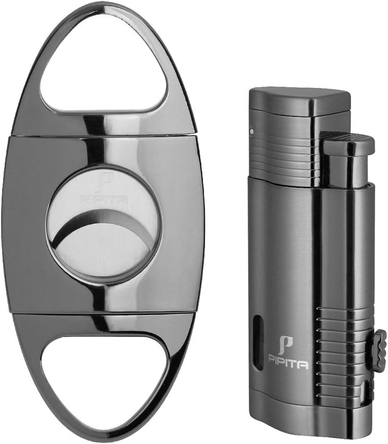 PIPITA Torch Cigar Lighter Gift Set,Windproof Triple Jet Flame Torch Lighter with Punch and Cigar Cutter Set, Refillable Buntane Gas Lighters (Without Gas) image number 5