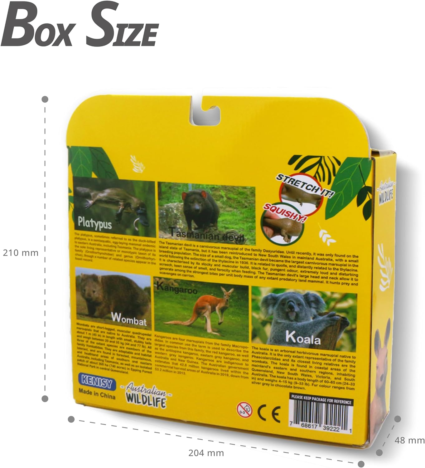 Australian Wild Animal Soft Stretchy Toys Box Set, Pack of 5 Wildlife Koala Kangaroo Platypus Tasmanian Devil Wombat Pretend Play Fidget Toy, Ideal Kid Sensory Stress Relief Australia Souvenir Gifts image number 1