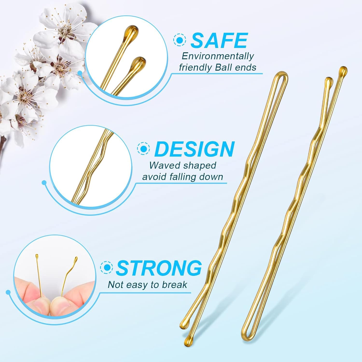 100 Pcs 2.2 Inch Bobby Pins Blonde, Gold Hair Pins, Medium Size Wavy Bobby Pin, Secure Hold Bobby Pins with Store Box, Hair Pins for Kids, Girls and Women image number 4