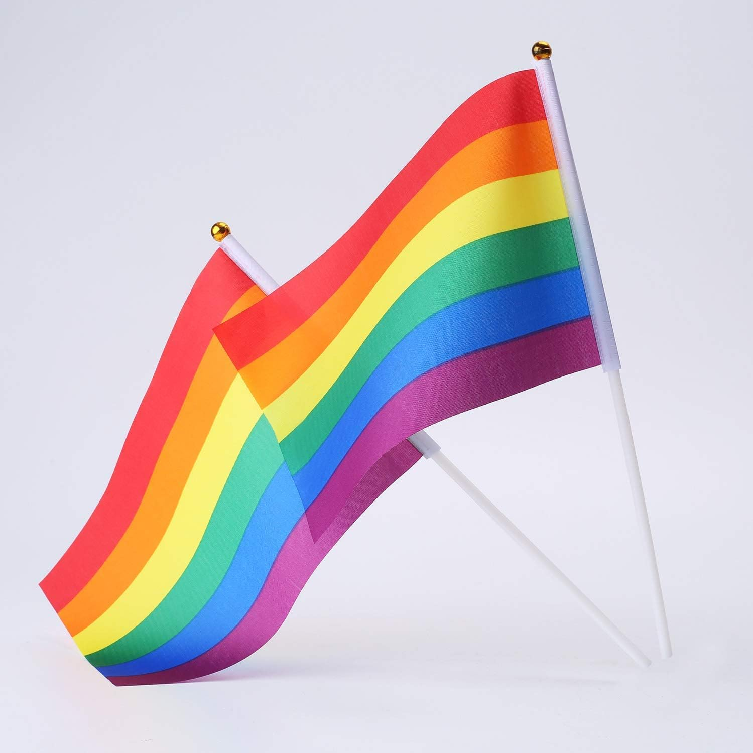 Acemedia 60 Pack Gay Pride Flags Mini Small LGBT Rainbow Stick Flags for Rainbow Pride Parade Festival Party Decorations image number 1