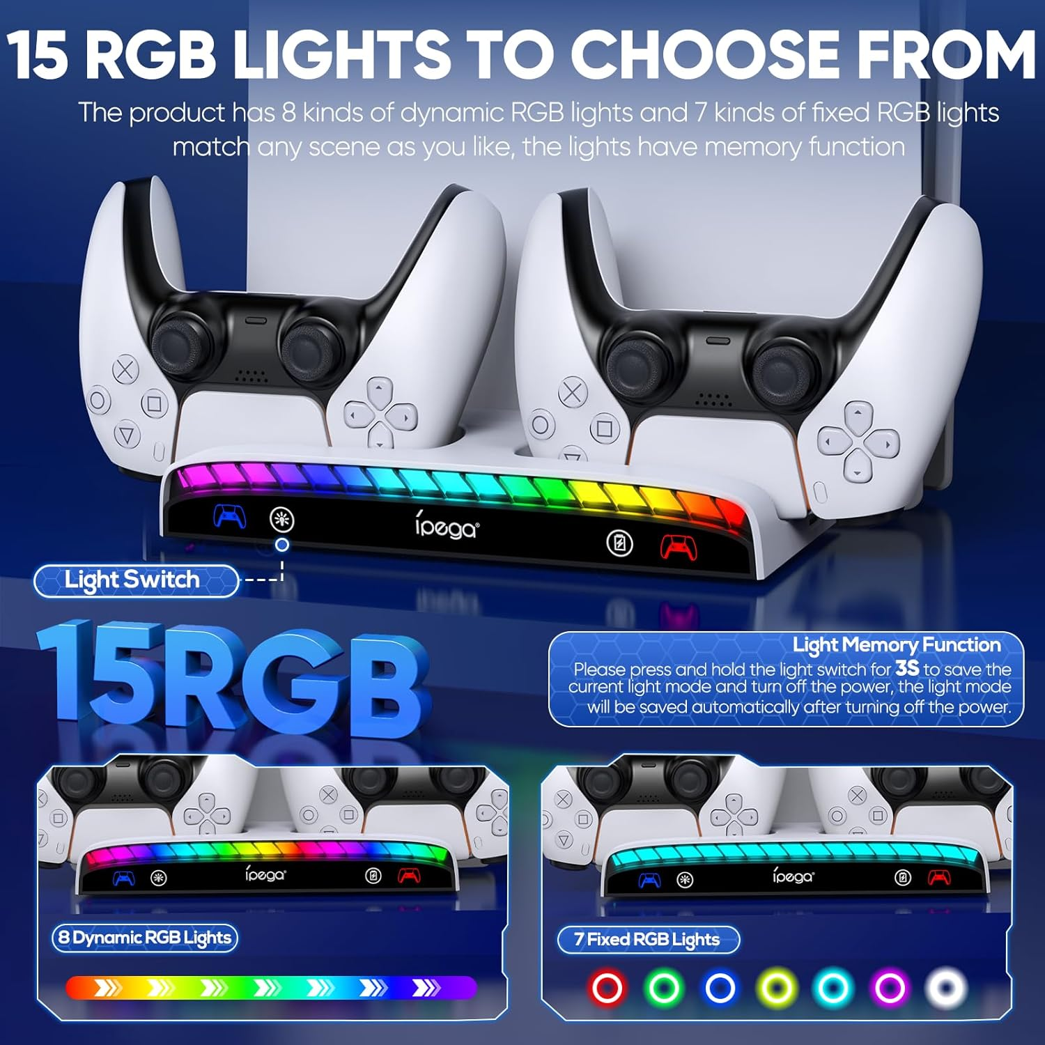 Klipdasse Wall Mount Kit for Ps5/Pro/Slim with Dual Controller Charging Station, Floating Disc and Digital Playstation 5, 15 Inch RGB Light, 3 Ports Usb Type C Headphone Support image number 5