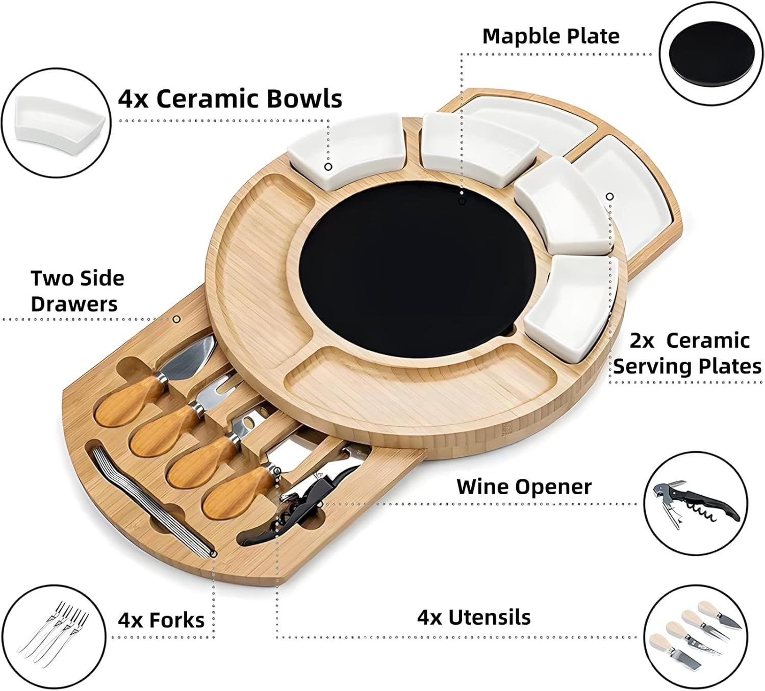 FORYUSE Cheese Board with Knife Set Bamboo Charcuterie Boards with Serving Platter Tray for New Home Gift, Wedding, Birthday, Family Party, Christmas image number 3