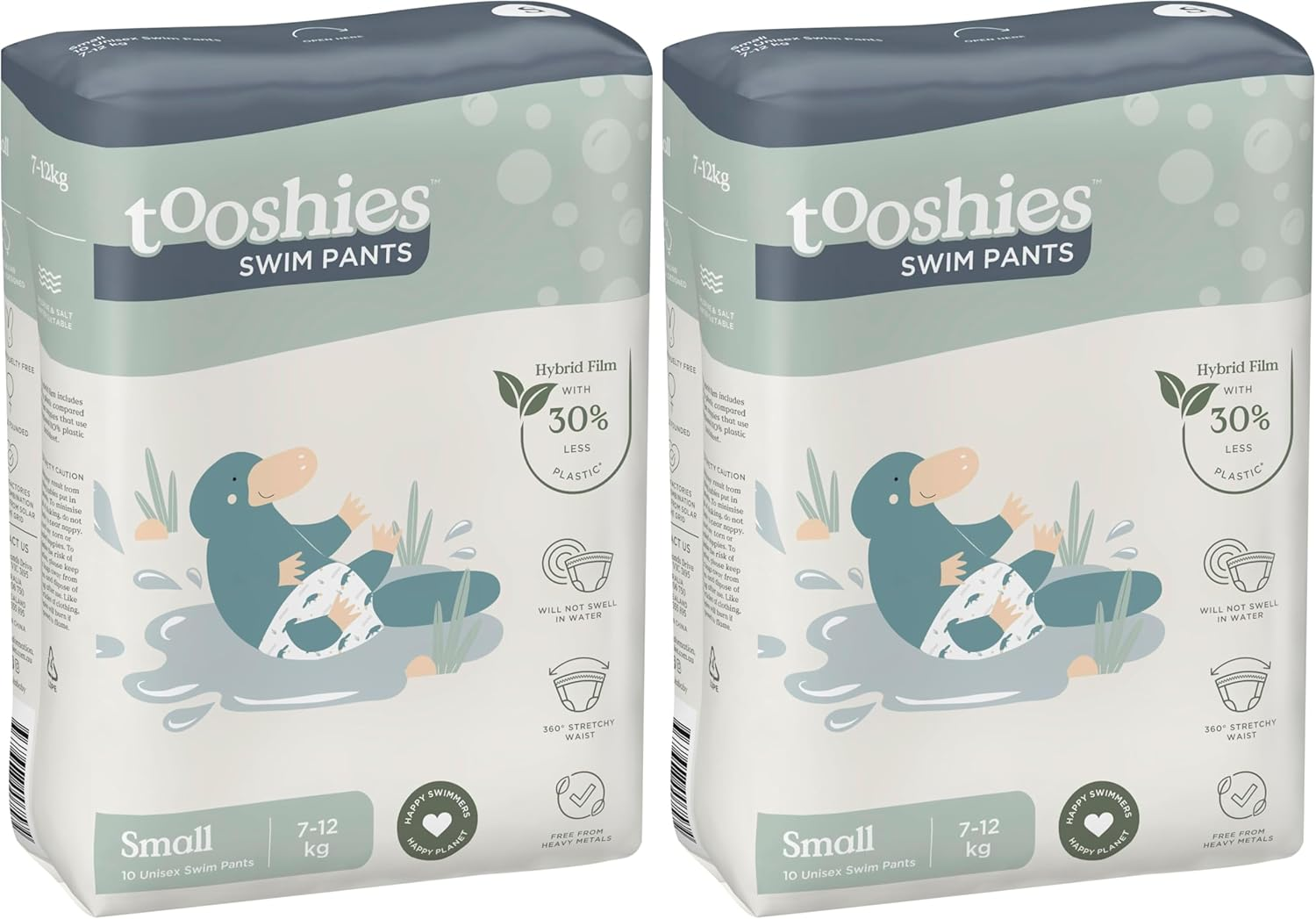 Tooshies Swim Pants | Size Medium 11-15 Kgs | Hybrid Film with 30% Less Plastic | No Swell | Pull up and Tear off | Crab Print | Unisex | 10Pk (Pack of 2)