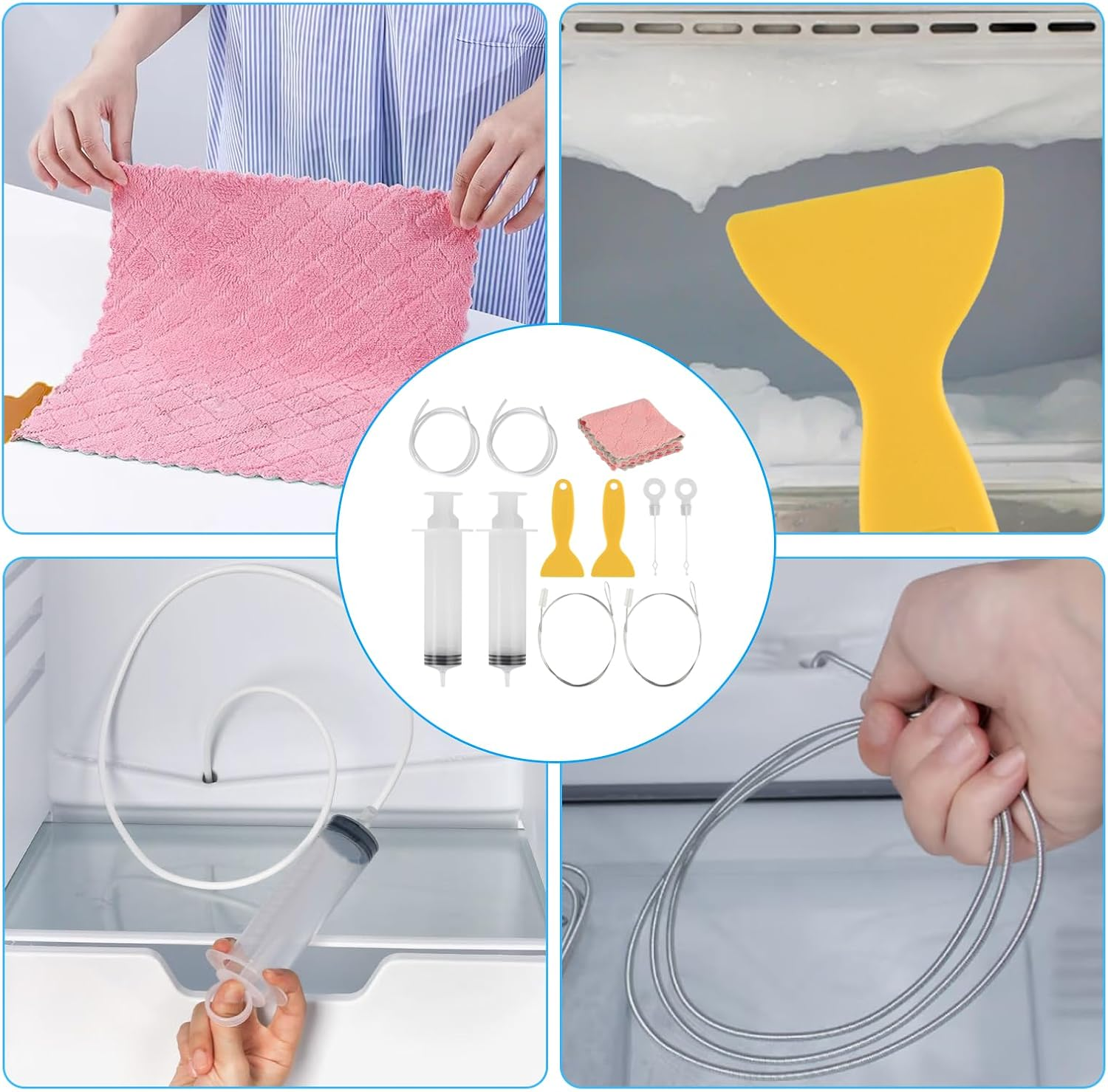 12 Pcs Fridge Drain Hole Cleaning Tools, Refrigerator Drain Hole Cleaning Tool Kit, Fridge Cleaner Syringe and Tube Brush for Kitchen Water Pipe Dredger Blockage Dredgingdrain Unblocker Tools Kit