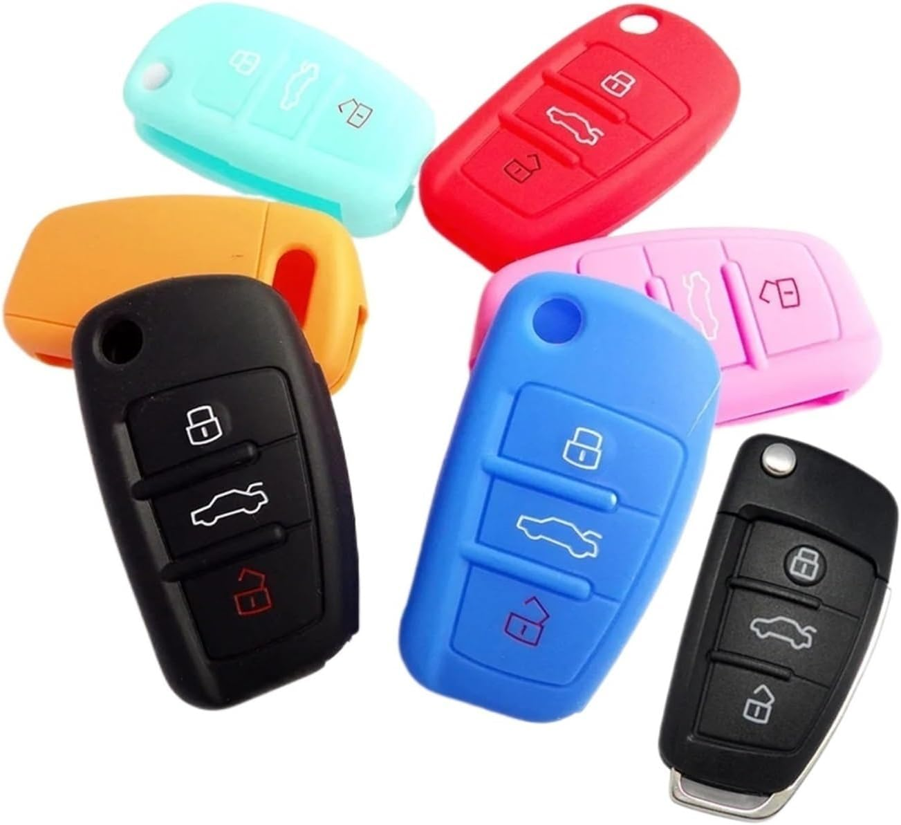 Yurefax Silicone Car Key Cover Fold Flip Remote Keychain Case Fob, for , A1 A3 A4 A5 A6 A7 A8 R8 Tt S5 S6 S7 S8 Sq5 Q5 Q7 Rs5 Car Rubber Key Case Cover(Black) image number 4