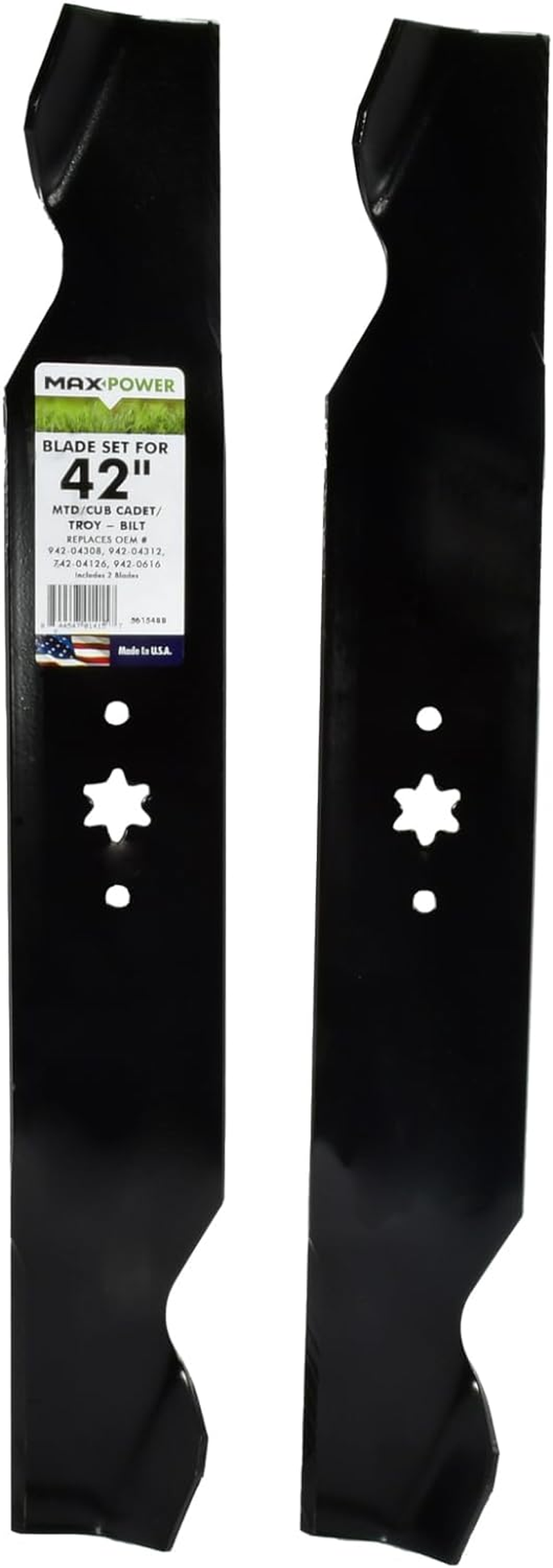 Maxpower 561548B 2-Blade Set for 42 Inch Cut Mtd/Cub Cadet/Troy Bilt Many Others, Replaces OEM #'S 42-04126, 742-04308, 742-0616 image number 3