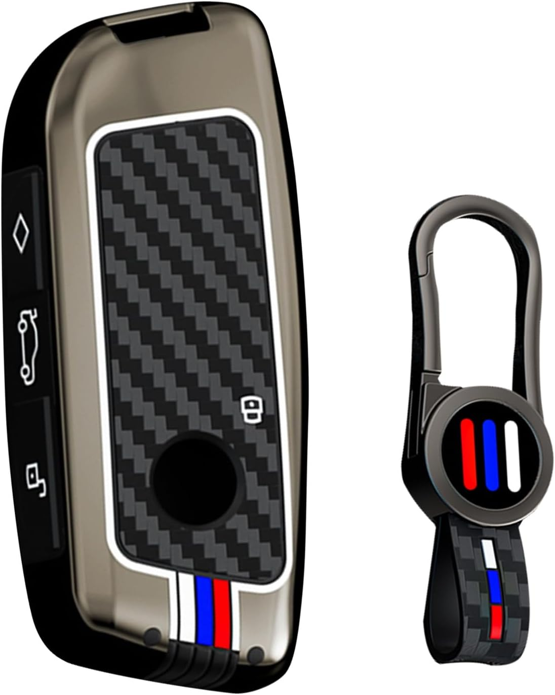 Ontto Luminous Car Key Cover Fit for BMW I7 X7 G07 LCI IX I20 X1 U11 7 Series G70 G09 XM U06 G81 M3 Energy 2023 2024 2025 Metal Smart Shell Case Key Holder Keyring Keychain Accessories Black 2