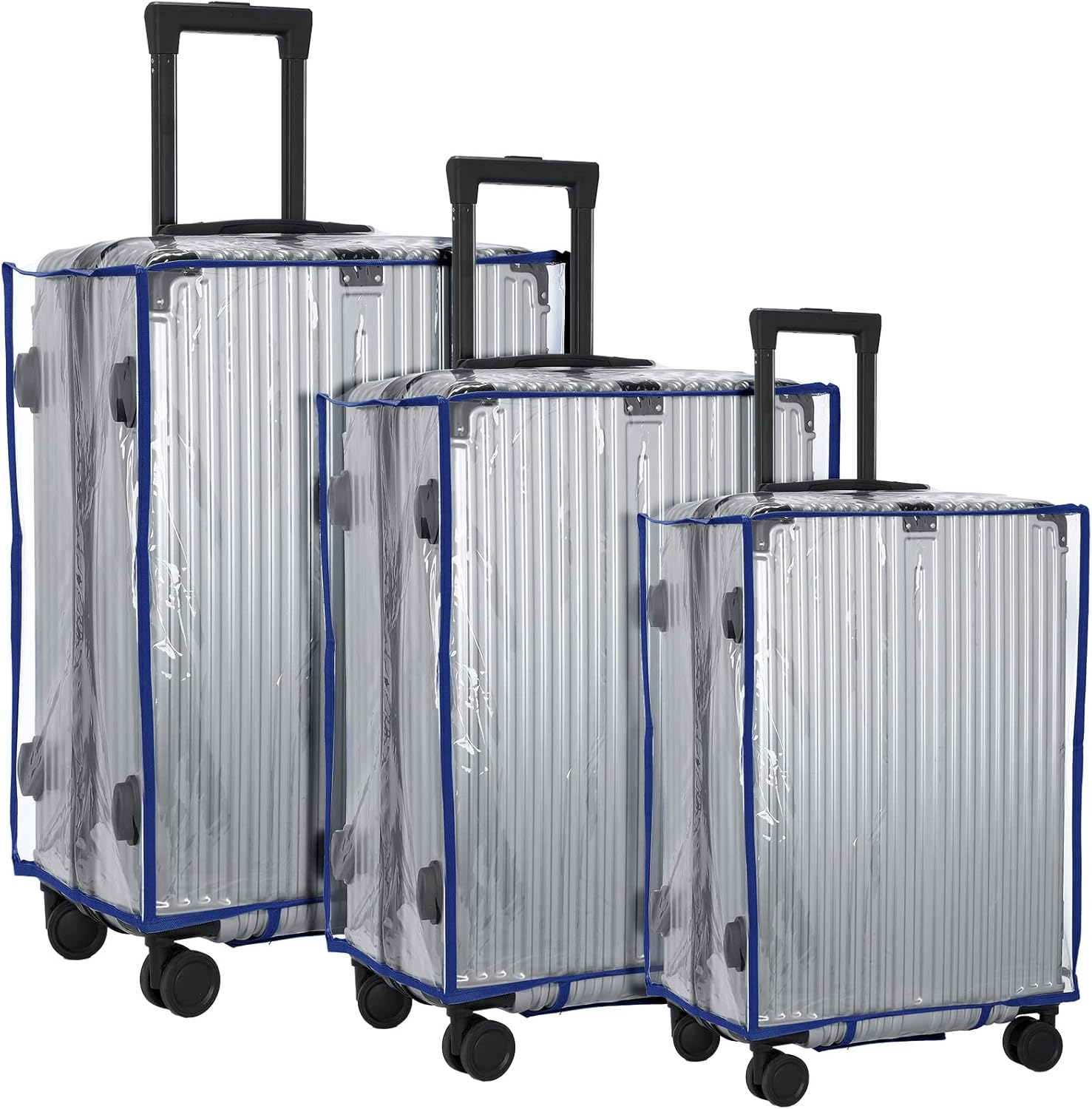 3 Pcs PVC Luggage Cover Waterproof Transparent Suitcase Cover Thicken Luggage Protector for Travel, Fits 20" 24'' 28" Case, Purple, 20 Inch, 24 Inch, 28 Inch, Suitcase Luggage