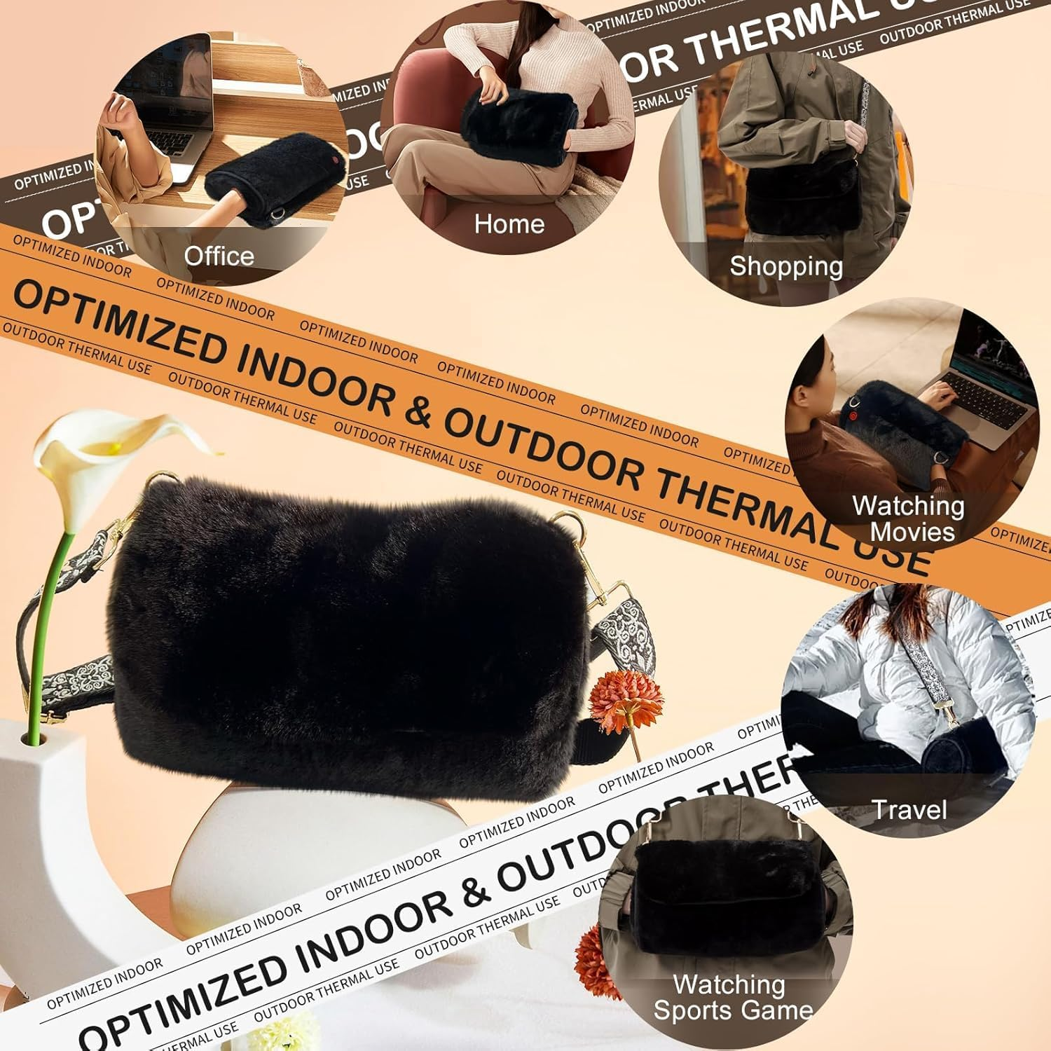 Uncn Rechargeable Hand Warmer Pouch with 10000Mah Power Bank Electric Heated Gloves for Women Reusable Portable Muff Shoulder Bag for Winter Cold Weather Gifts image number 2