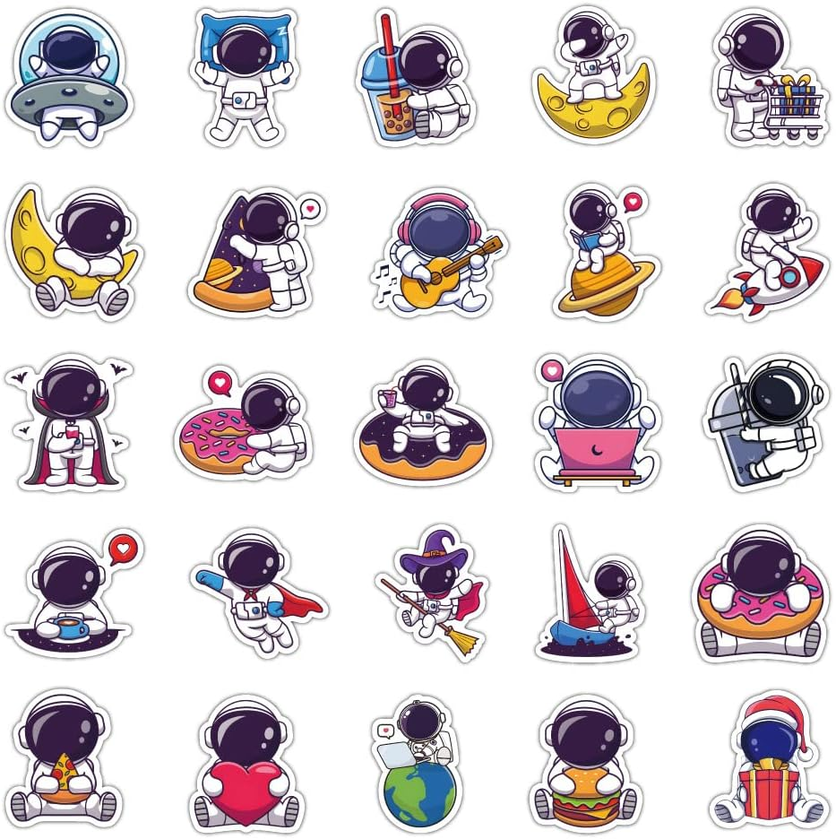 NASA Space Astronaut Sticker, 60 PCS Cool Astronaut Vinyl Sticker for Water Bottle Laptop Helmet Skateboard Scrapbook Bumper Bicycle, Gifts for Kids Teens Adults DIY Decorations image number 2