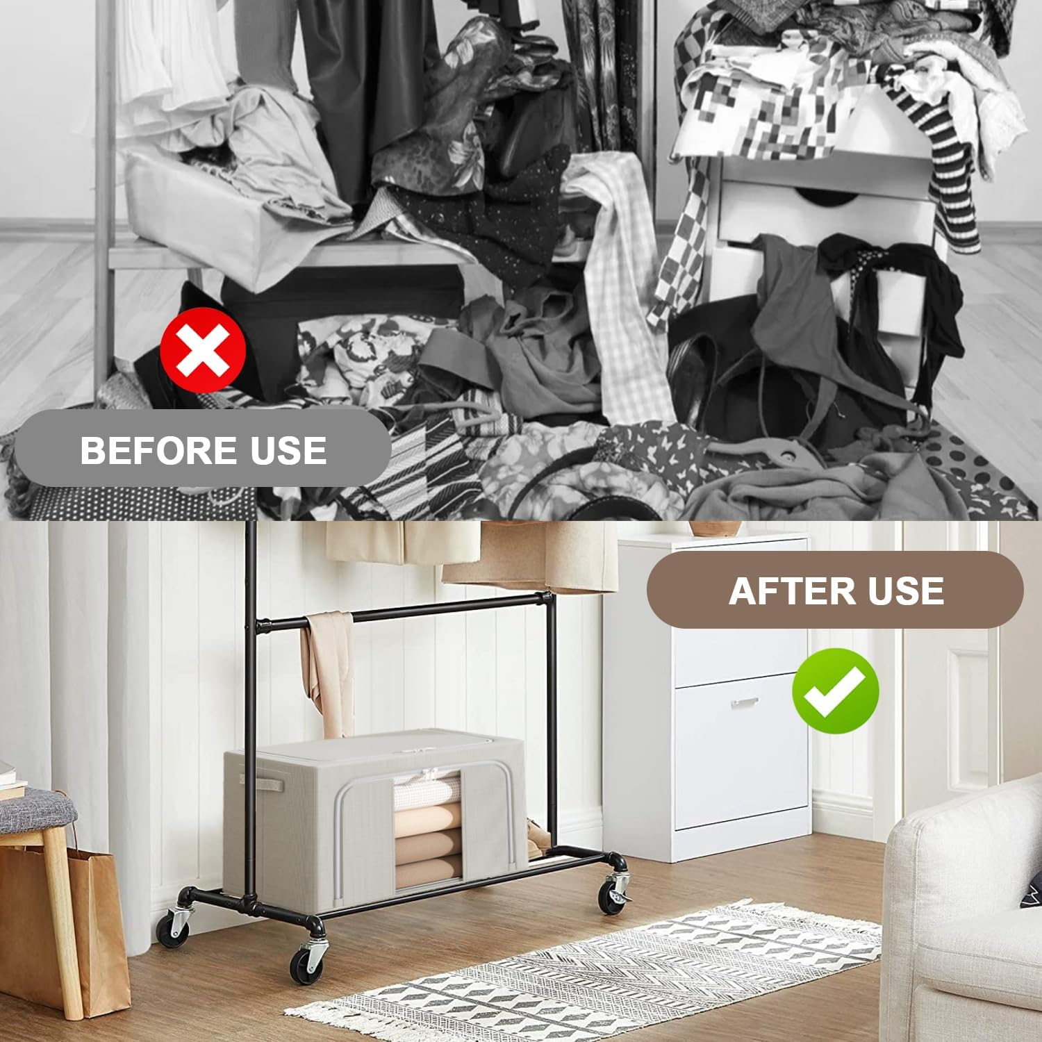 LAMCAN 2 Pack Storage Box, Wardrobe Clothes Organiser, with Transparent Window and Carrying Handle. Wardrobe Storage & Organisation, Suitable for Blankets, Bedding, Toys, Books image number 1