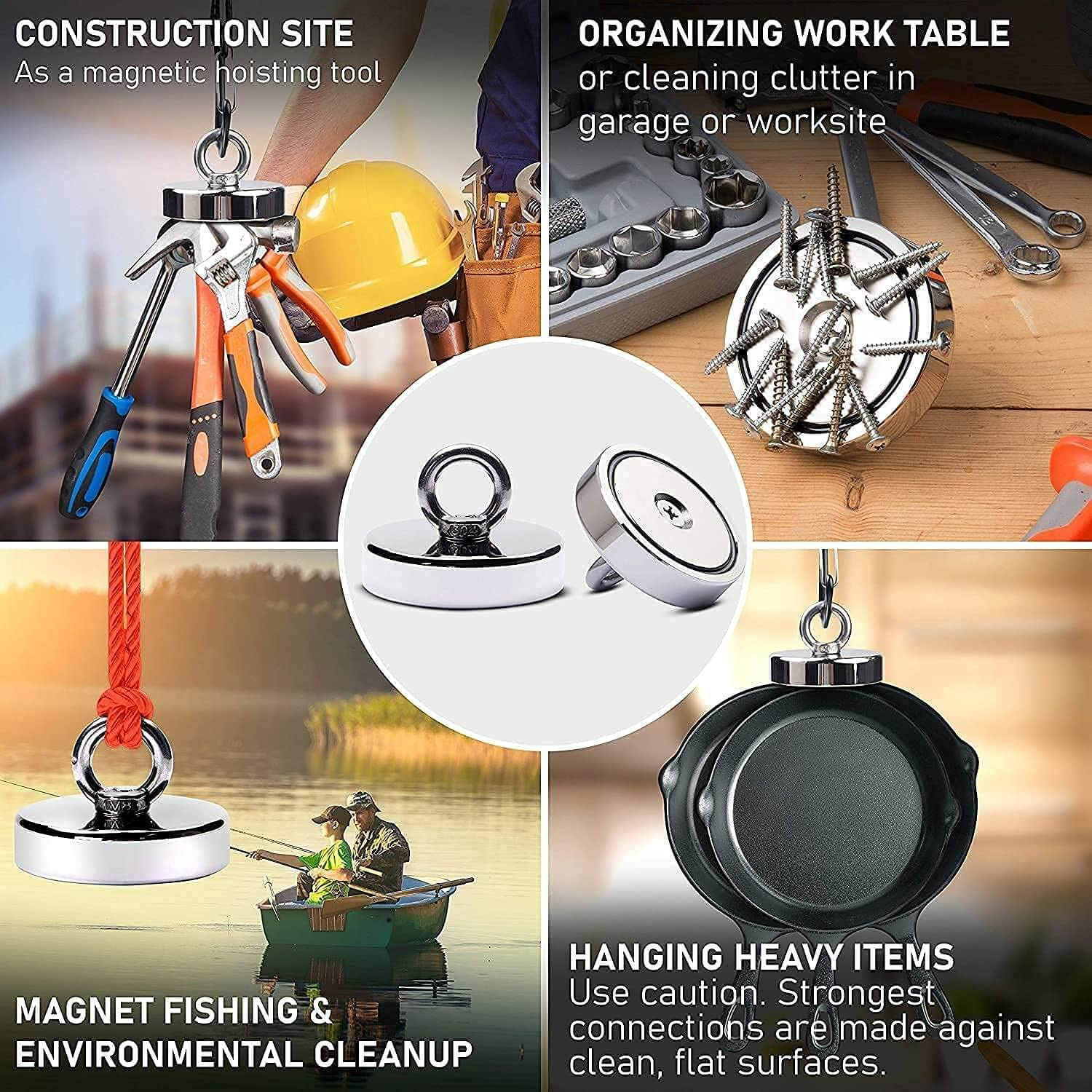 MIN CI Neodymium Magnets 120Lb Heavy Duty Pulling Force Rare Earth Magnets Super Strong Magnet with Countersunk Hole Eyebolt for Magnetic Fishing Salvage Underwater Retrieval 1.42 Inch image number 2