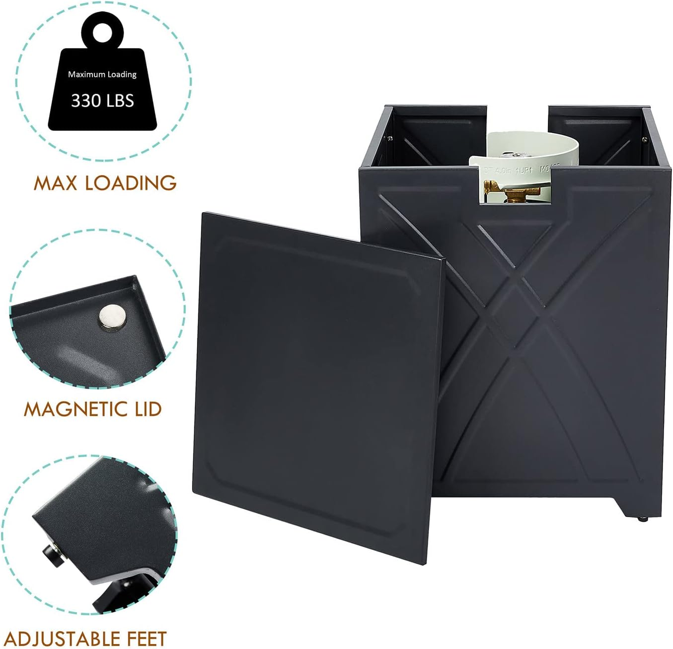 Propane Tank Cover Table, Square Propane Tank Holder Hideaway for 20 Lb Propane Tanks, Gas Tank Storage Side Table - Carbon Gray