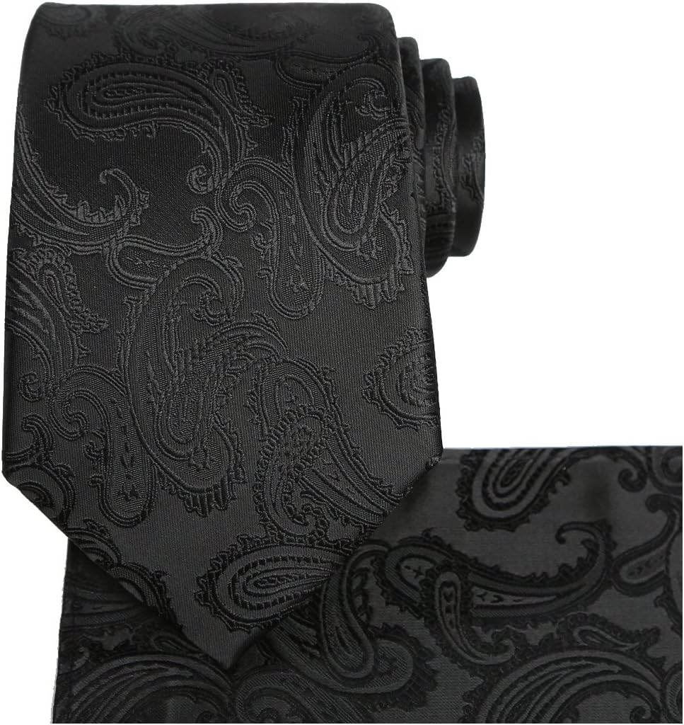 Kissties Mens Tie Set: Paisley Necktie + Pocket Square Hanky + Gift Box