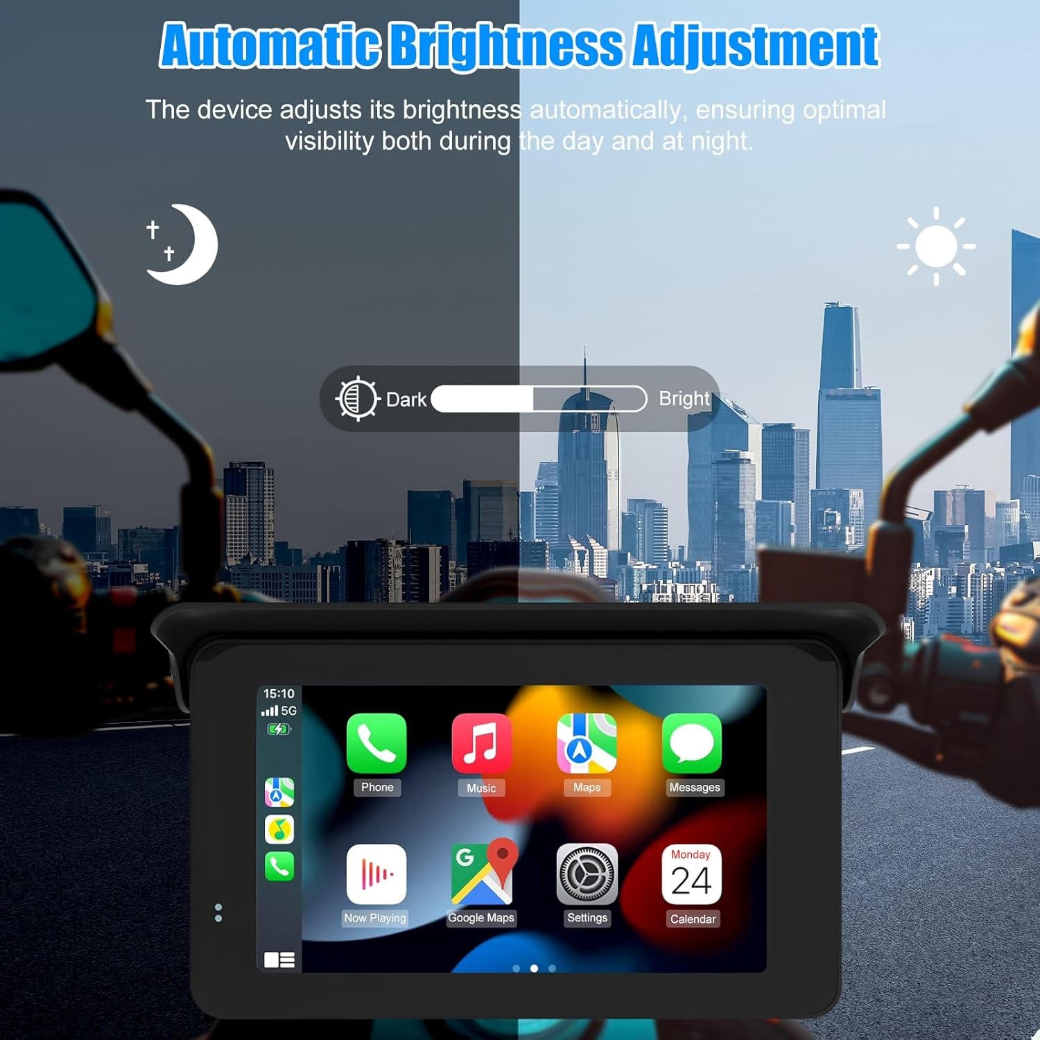 Motorcycle IP65 Waterproof GPS Portable Carplay, Carplay/Android Auto 5" IPS Touchscreen Android/Ios Car Monitor Portable Siri/Google Assistant for Motorbike GPS Navigation for Bluetooth image number 3