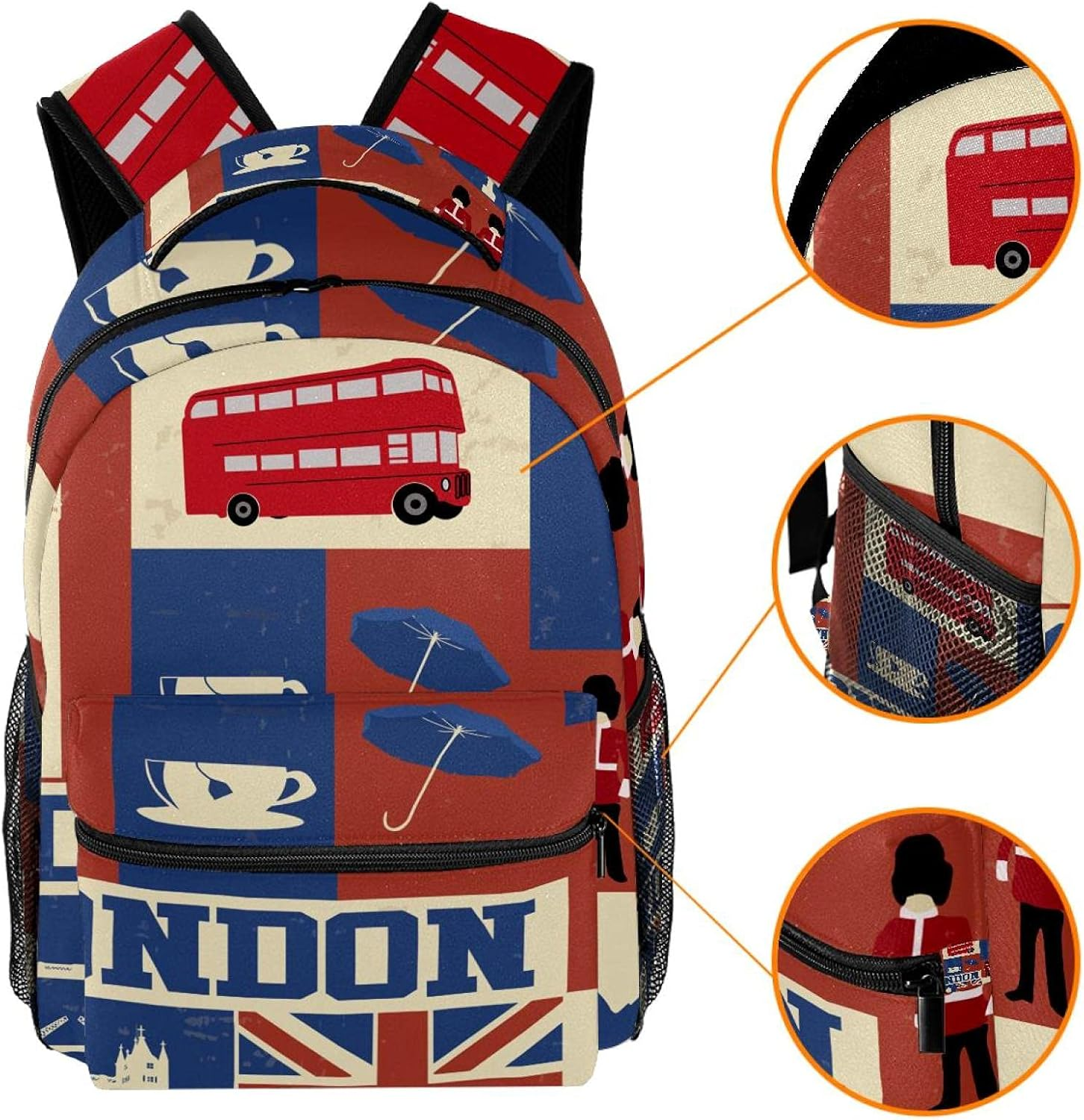 Retro Style London Symbols and Landmarks Backpack Students Shoulder Bags Travel Bag College School Tote Backpacks