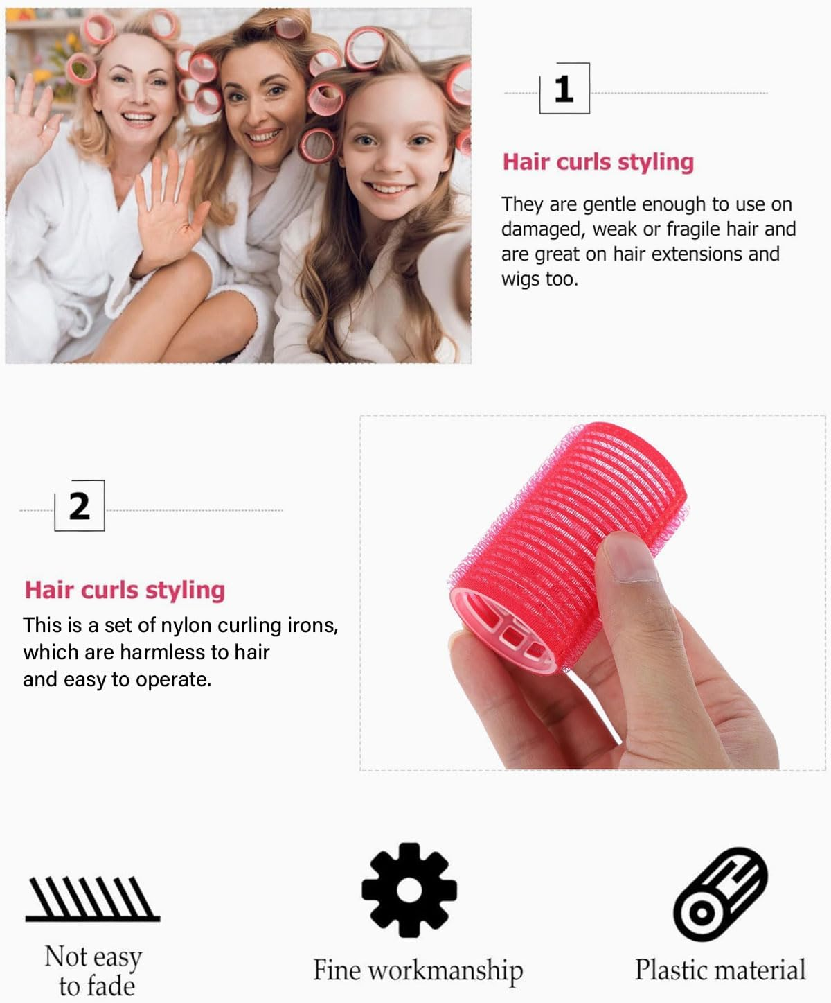 TPZORJX 37 Pieces Manual Hair Rollers Self Adhesive for Salons, Hairdressing Salons, Rat Tail Combs, DIY Curlers with Steel Pointed Tail Combs (Red) image number 3