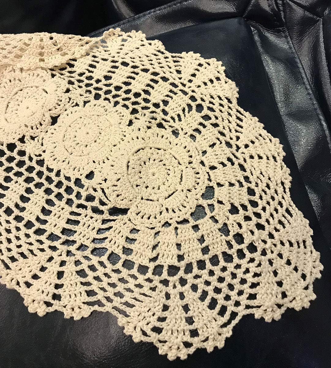 Janef Beige Handmade Crochet Cotton Table Runner Lace Doilies Doily Oval Dresser Scarves,11.8 by 35 Inches. image number 7