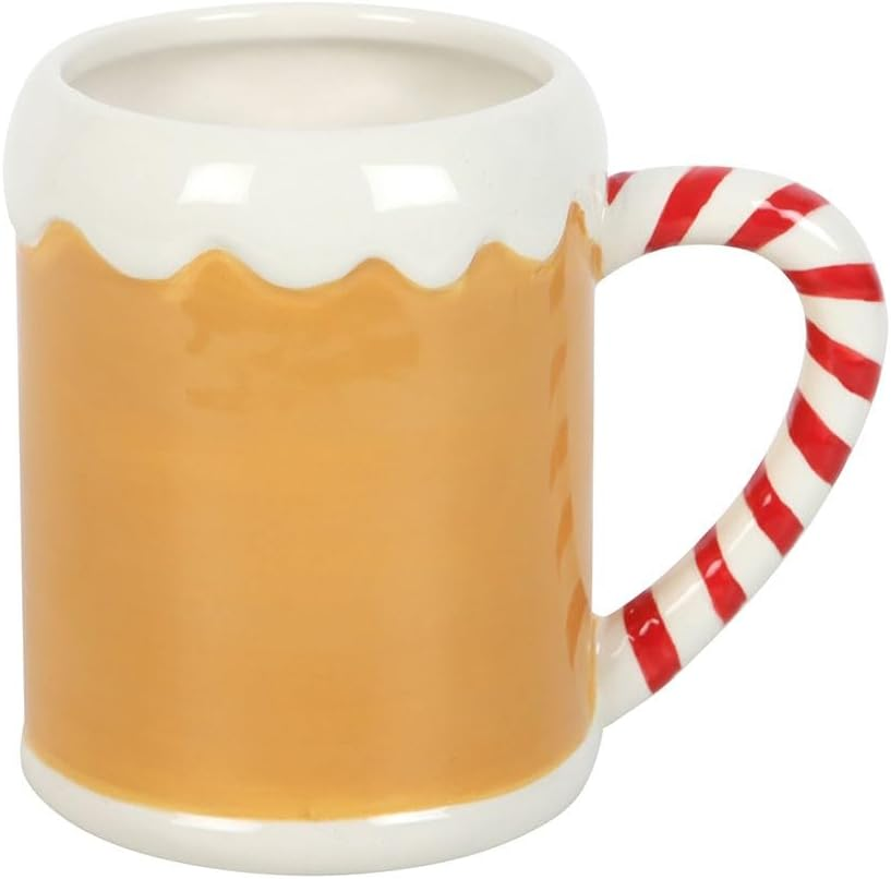 Candy Cane Gingerbread House Mug &ndash; Whimsical Ceramic Mug with 500Ml Capacity, Gingerbread House Design with Candy Cane Handle, Hand Wash Only, Perfect for Holiday Drinks