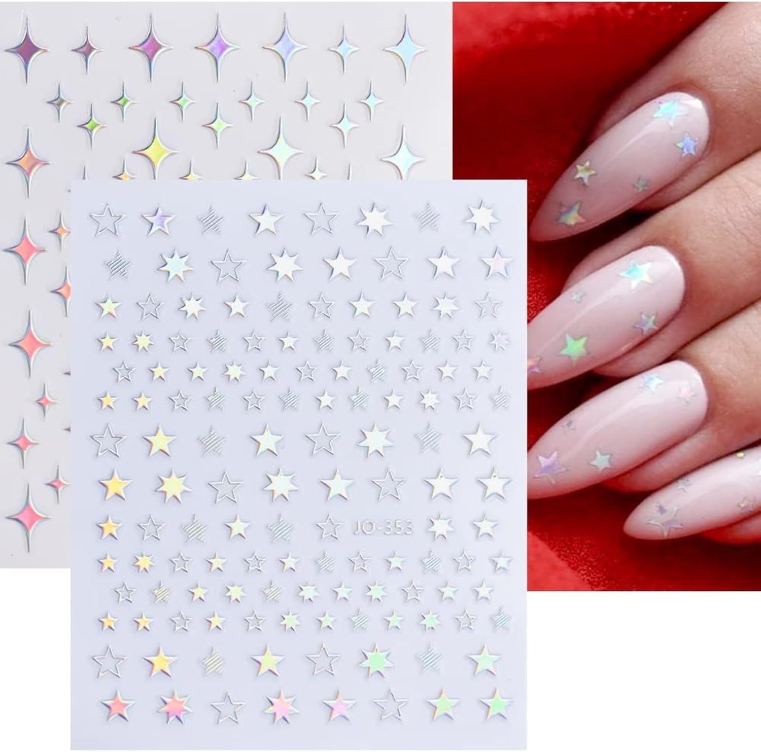 8 Sheets of Laser Nail Stickers 3D Holographic Laser Heart, Star, Moon, Flame, Flower, Butterfly Stickers Self-Adhesive Art Stickers DIY Design Decoration (8 Types) image number 6