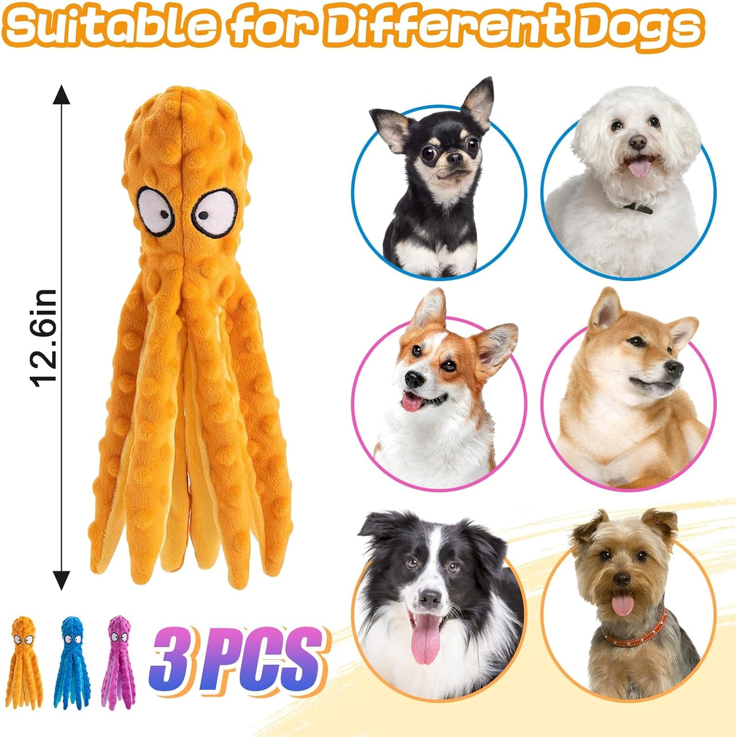 ZERIFAM Squeaky Dog Toys - 3 Piece Set of Octopus Fold Plush Pet Toys without Plush Filling, Durable Interactive Pet Chew Toys for Puppies, and Training for Small and Medium-Sized Dogs image number 5