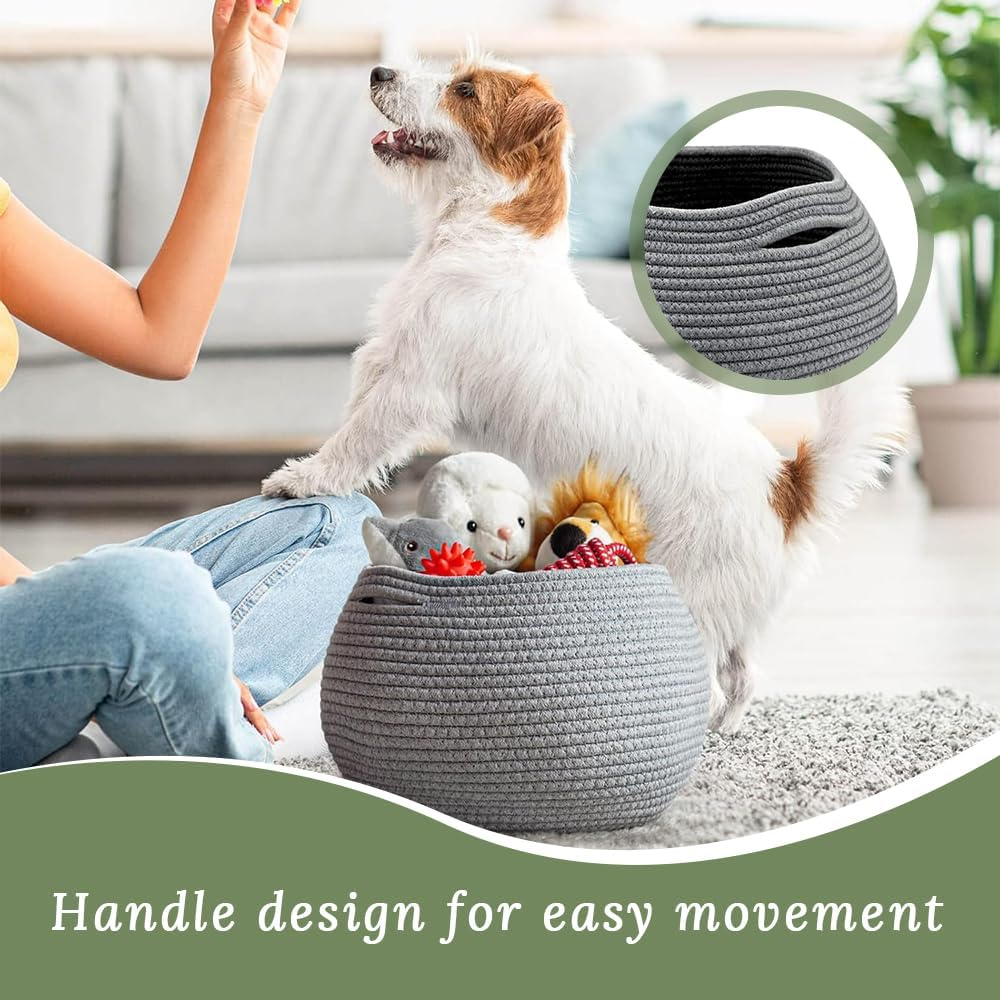 2-Pack round Cotton Rope Basket, Woven Dog Cat Toy Storage Box, Toy Storage Basket, Can Be Used to Store Toys, Clothes, Towels, Suitable for Nursery, Laundry, Bedroom, Bathroom, Closet Organization