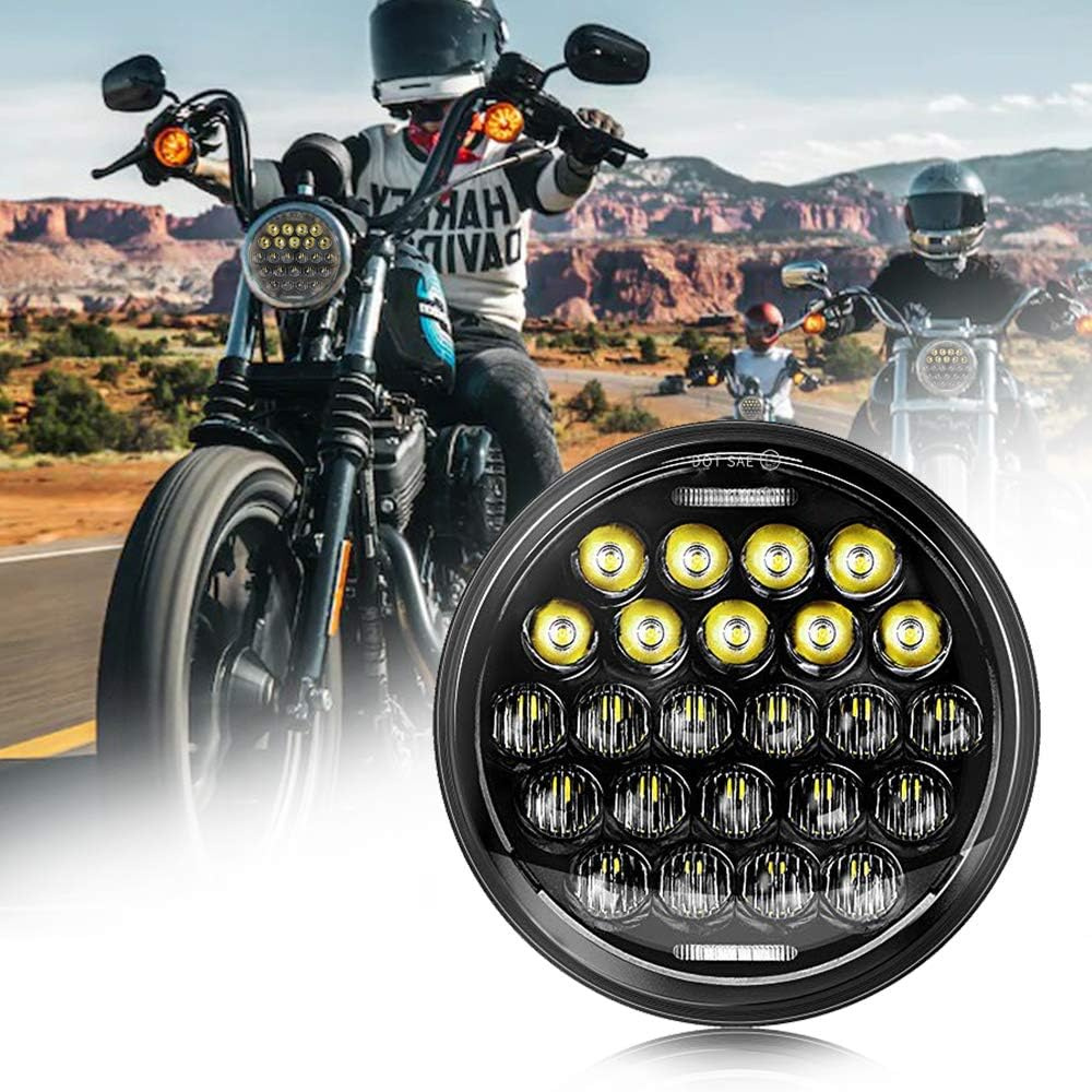 SUP-LIGHT 5 3/4" 5.75 Inch Motorcycle LED Headlight Compatible with Dyna Sportster Iron 883 Street BOB Low Rider Super Wide Headlamps with round Projector Driving Light -Black