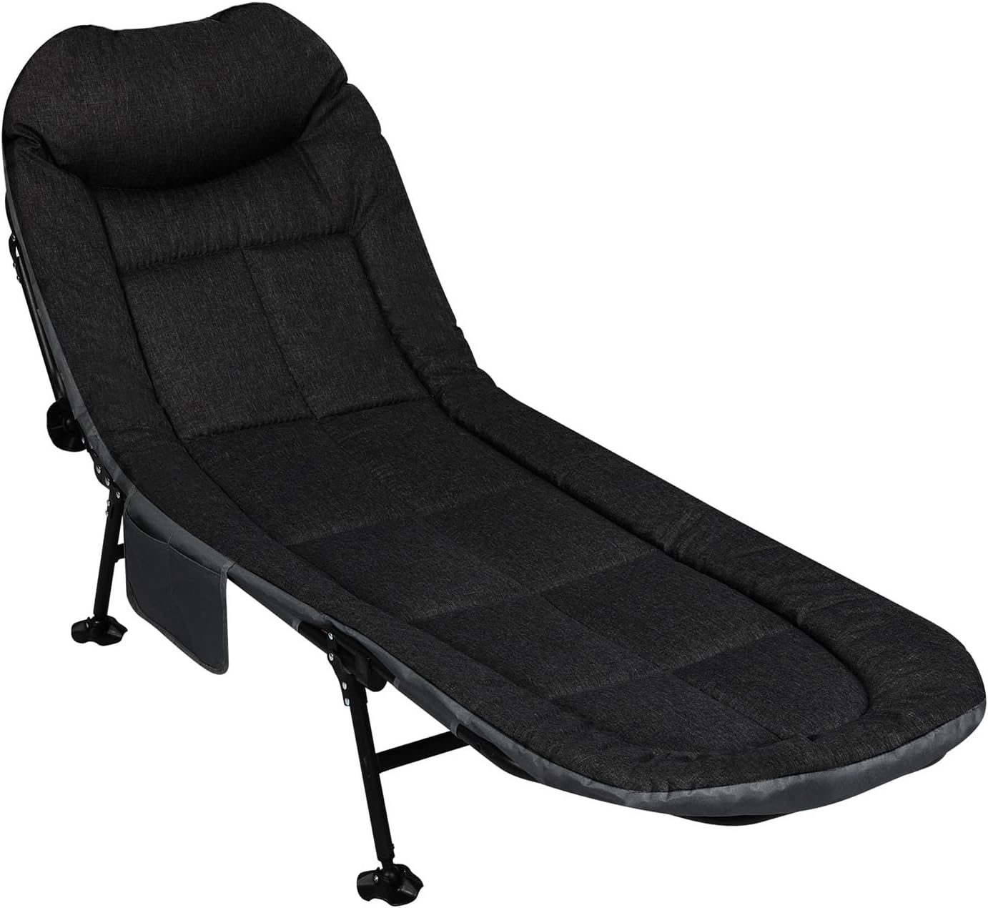 Levede Folding Camping Cot for Adults W/Cushion and Pillow, Camping Loungers Outdoor Portable Sleeping Camping Bed, 6-Position Adjustable Backrest,Lightweight Tent Cot, for Home,Beach,Patio(Black)