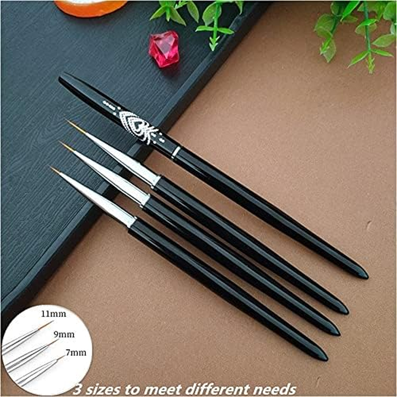 FULINJOY Nail Art Liner Brushes, 7Mm/9Mm/11Mm UV Gel Painting Nail Art Design Brush Metal Handle Nail Drawing Pens (3PCS, Black)