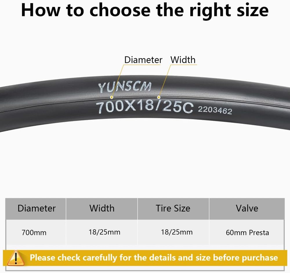 Yunscm 2 Pcs 700X25C Bike Tubes Heavy Duty,700X18C/23C/25C Bike Inner Tubes Presta Valve 60Mm,700X23C Tubes,700X25C Tubes,Road Bike Tubes 700X25C,700X25C Bicycle Tubes image number 3