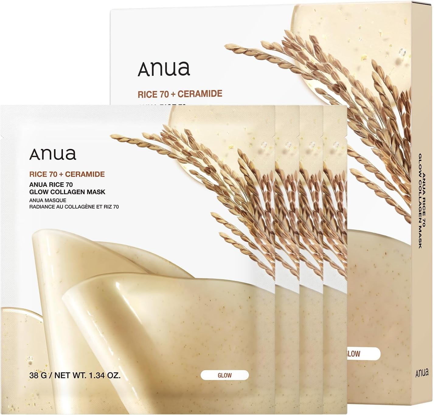 ANUA - Rice 70 Glow Collagen Mask 38G X 4 Masks image number 5