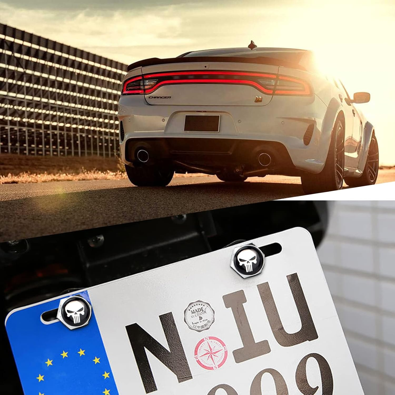 Pack-4 License Plate Screws Fastener Kit, White Skull Aluminum Alloy Car anti Theft Screw Caps, License Plate Frame Decorative Bolts for Car Truck Motorcycle SUV (Silver) - Silver image number 6