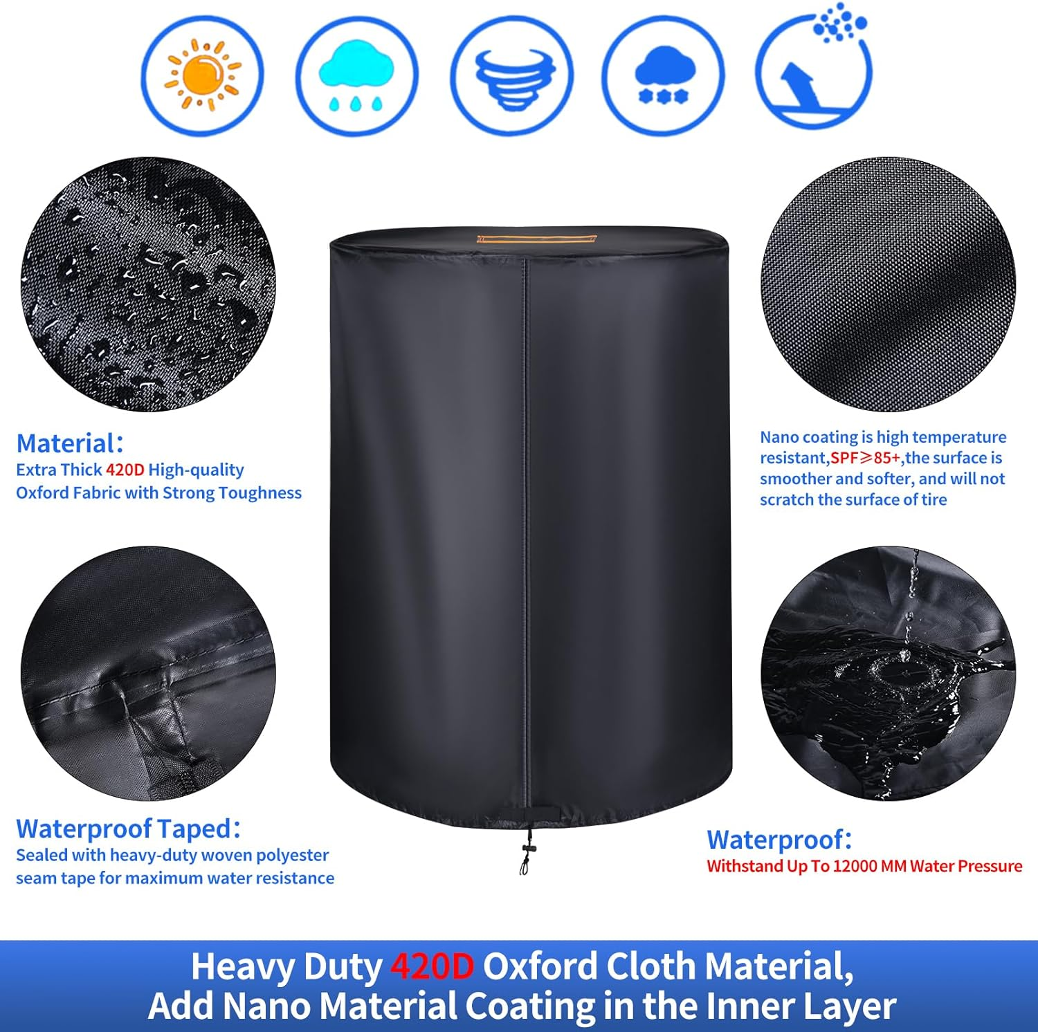 Tire Covers,Durable 420D Spare Wheel Tyre Storage Bag Waterproof Outdoor Indoor,Universal Tyre Dust Protective Cover with Waterproof Zipper,Air Vent (Holding 4 Tires within 30 Inches Diameter) image number 4